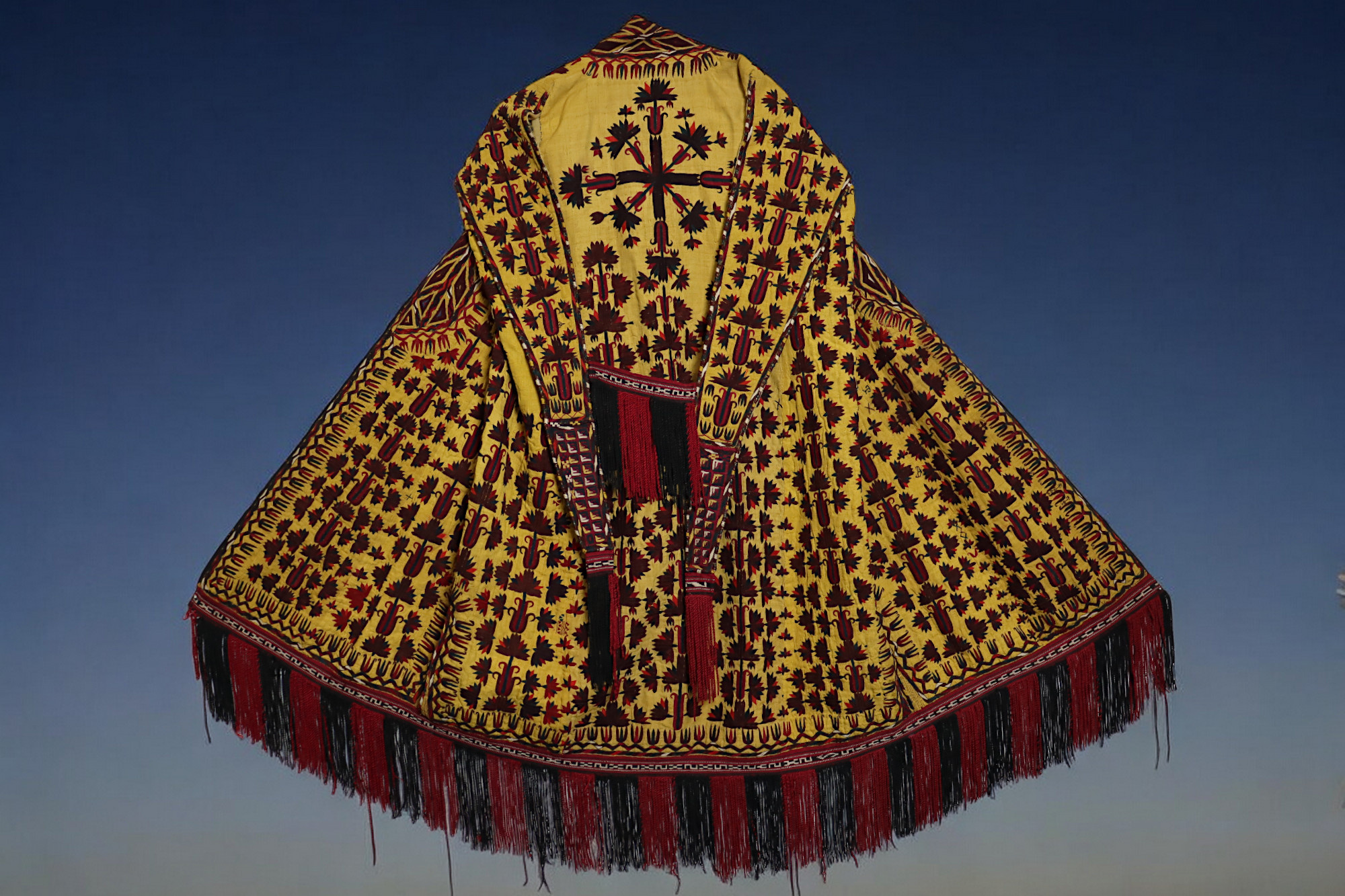 antik Orient Turkmenische Nomaden Chirpy Mantel khalat afghan uzbek kleid afghanistan hand bestickt kostüm Chapan Turkmen Tekke Chyrpy Gelb/A