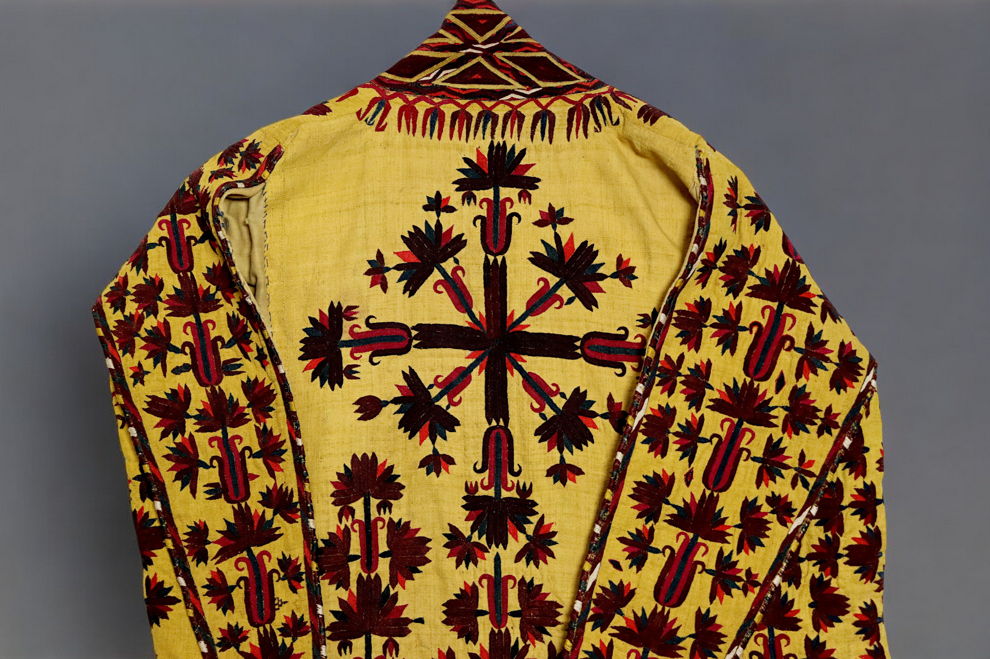 antik Orient Turkmenische Nomaden Chirpy Mantel khalat afghan uzbek kleid afghanistan hand bestickt kostüm Chapan Turkmen Tekke Chyrpy Gelb/A