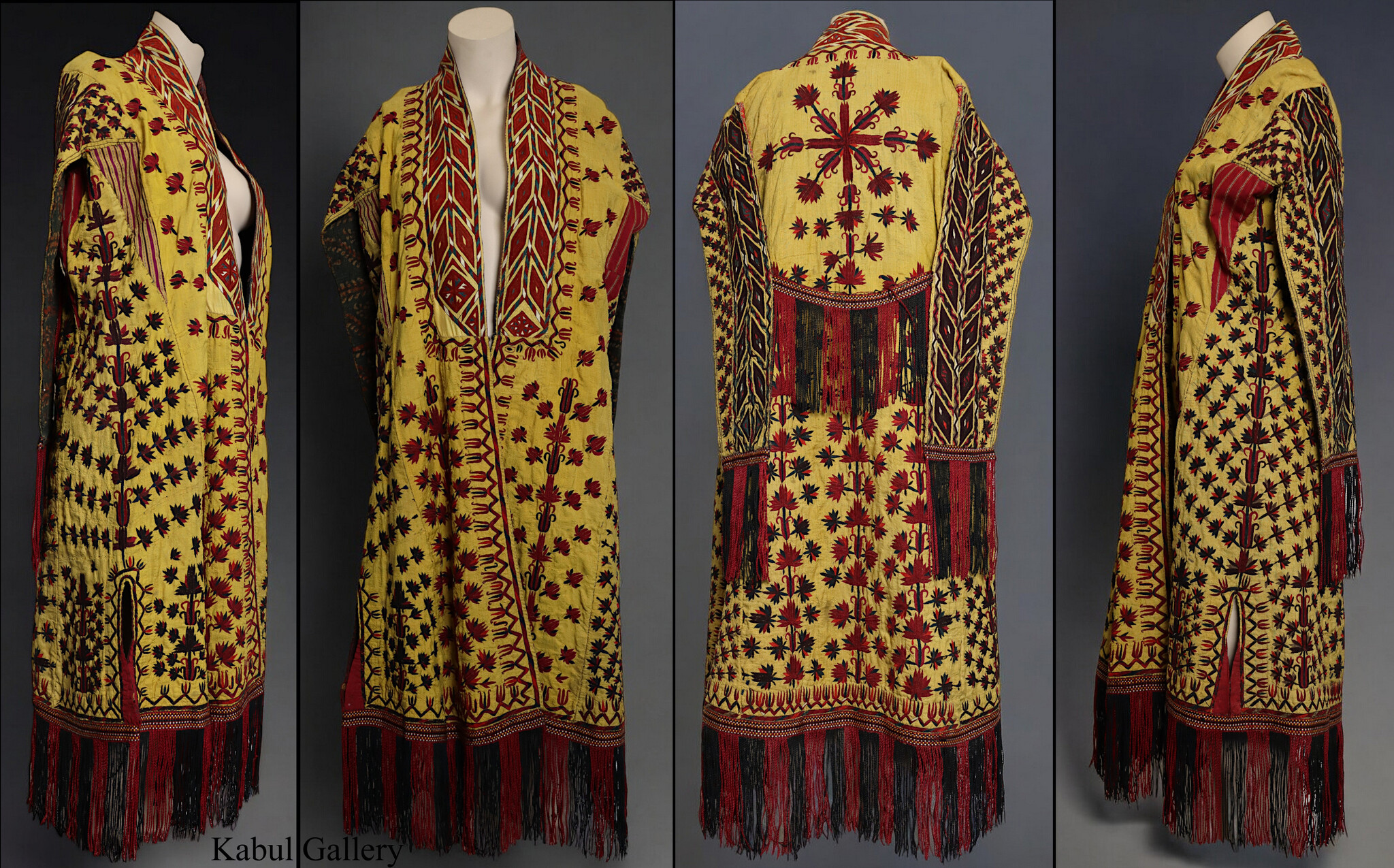 antique embroidered Woman’s Tekke Turkmen Mantle chyrpy robe Coat 19th Century yellow (B)