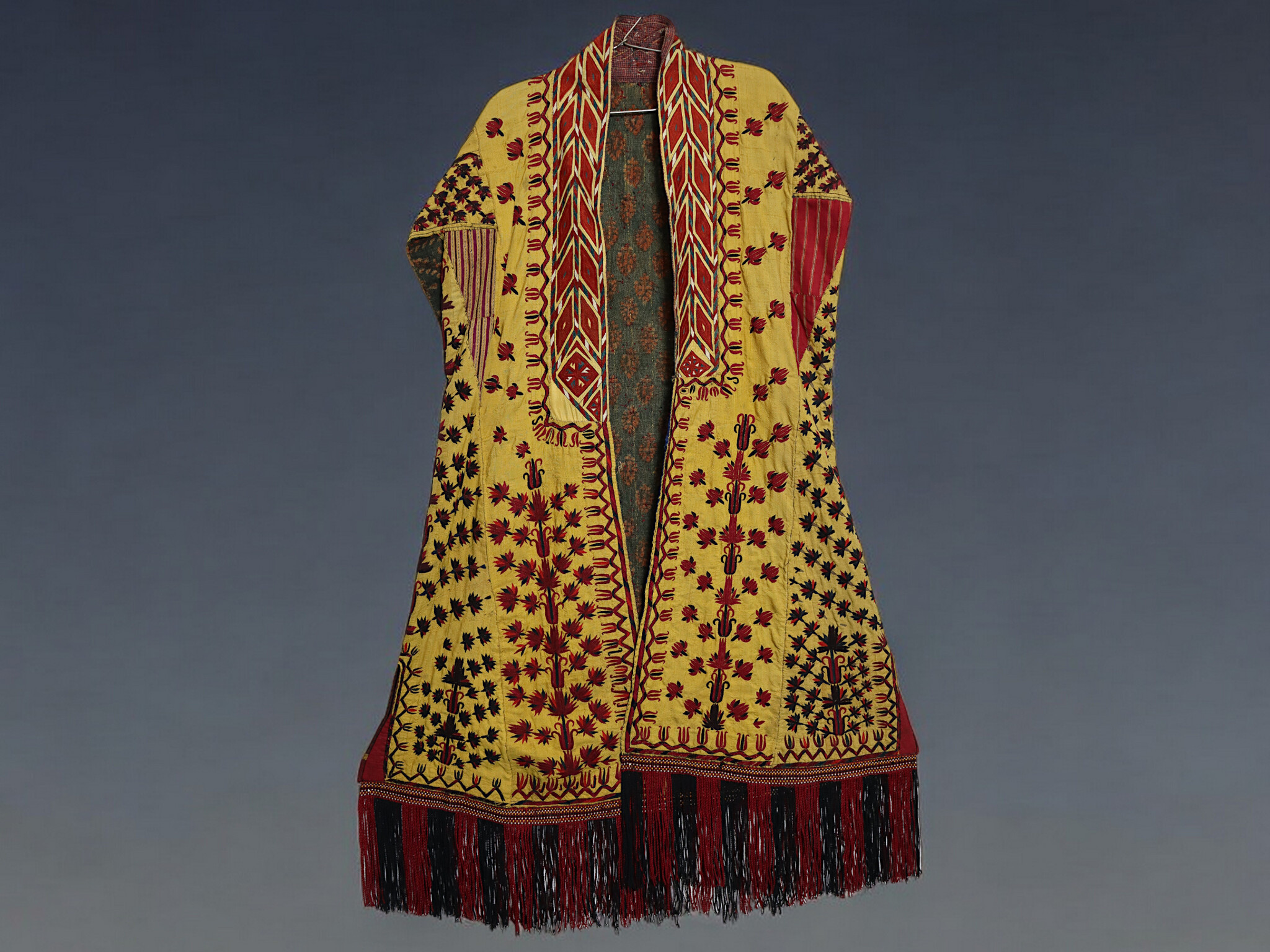 antik Orient Turkmenische Nomaden Chirpy Mantel khalat afghan uzbek kleid afghanistan hand bestickt kostüm Chapan Turkmen Tekke Chyrpy Gelb/B