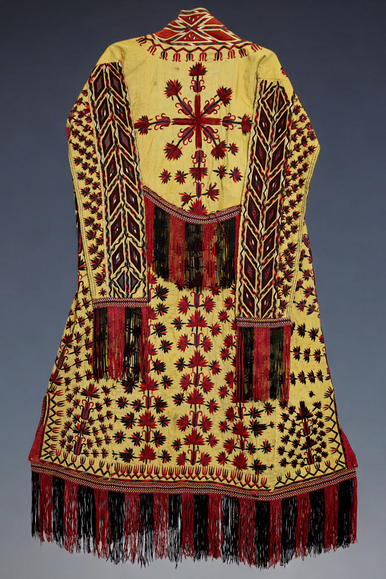 antique embroidered Woman’s Tekke Turkmen Mantle chyrpy robe Coat 19th Century yellow (B)