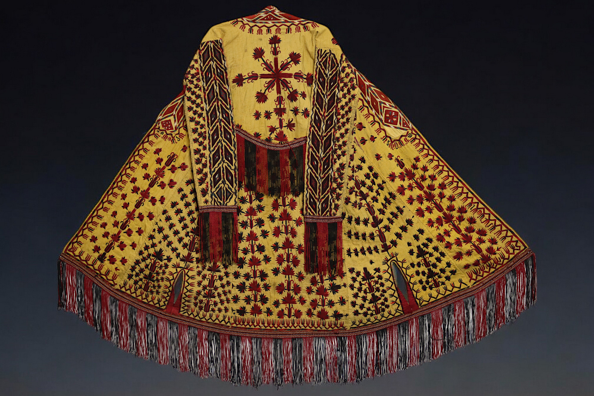 antique embroidered Woman’s Tekke Turkmen Mantle chyrpy robe Coat 19th Century yellow (B)