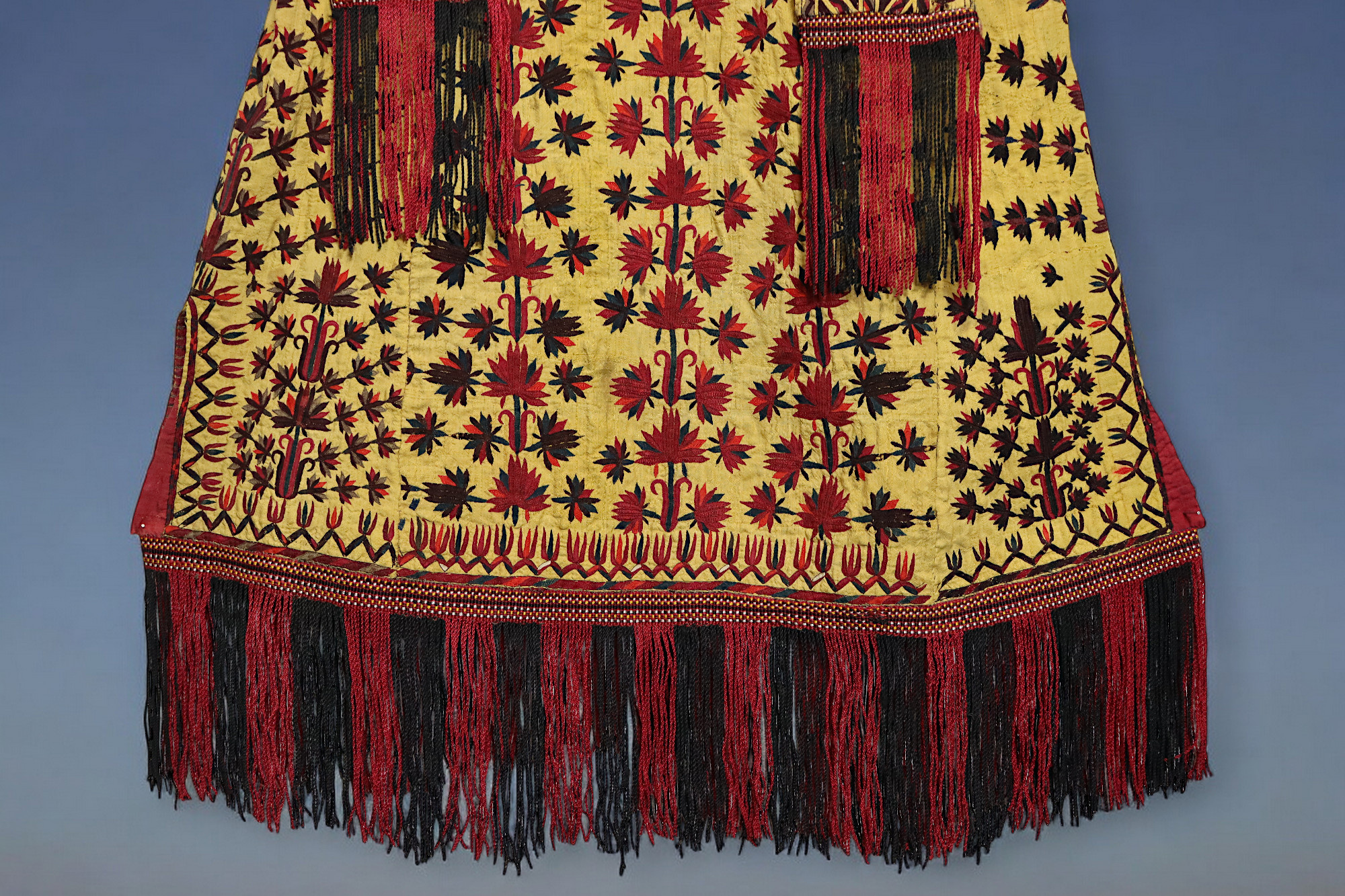 antik Orient Turkmenische Nomaden Chirpy Mantel khalat afghan uzbek kleid afghanistan hand bestickt kostüm Chapan Turkmen Tekke Chyrpy Gelb/B