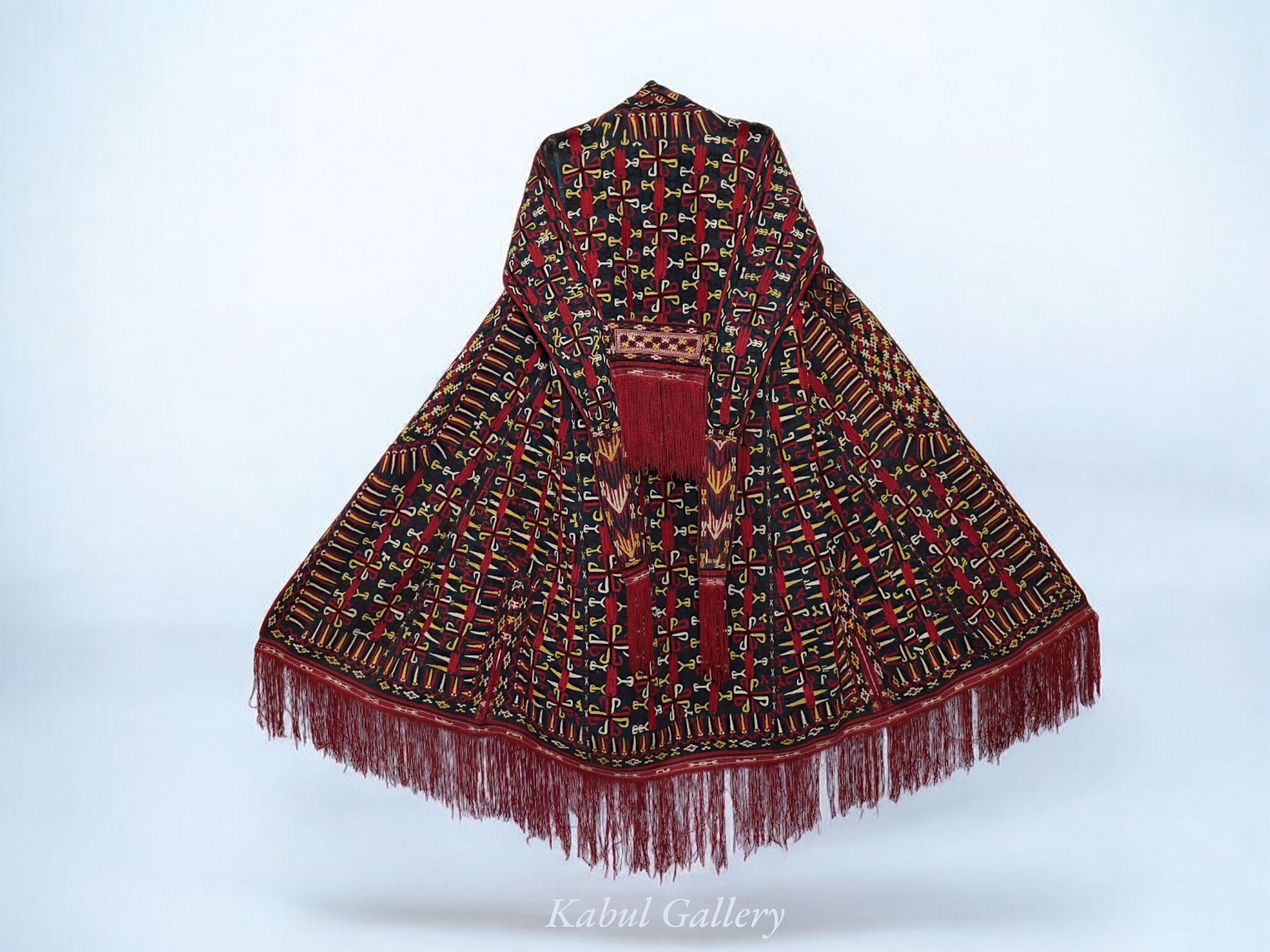 antique embroidered Woman’s Tekke Turkmen Mantle chyrpy robe Coat 19th Century black 24A