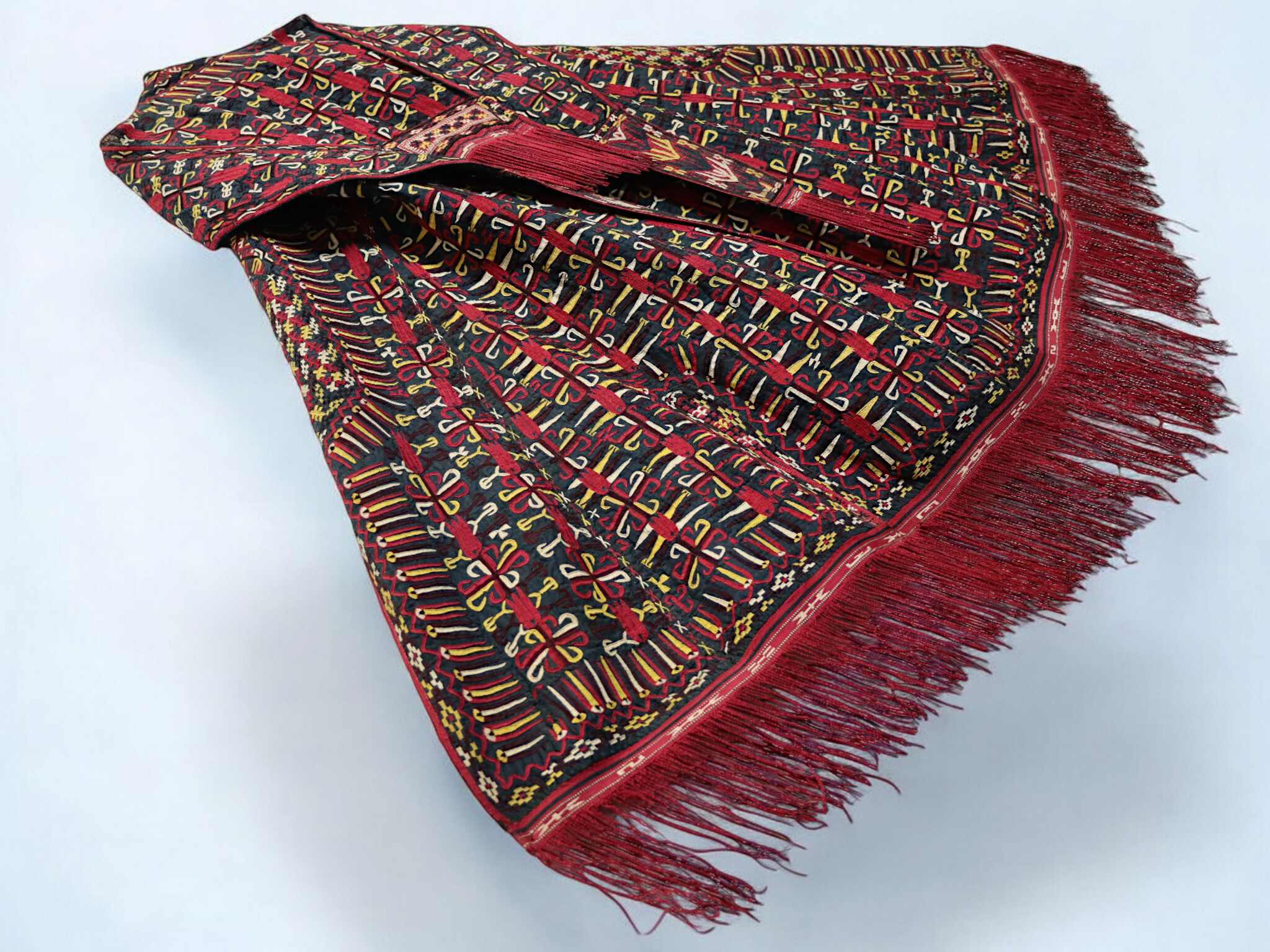 antik Orient Turkmenische Nomaden Chirpy Mantel khalat afghan uzbek kleid afghanistan hand bestickt kostüm Chapan Turkmen Tekke Chyrpy Schwarz 24A