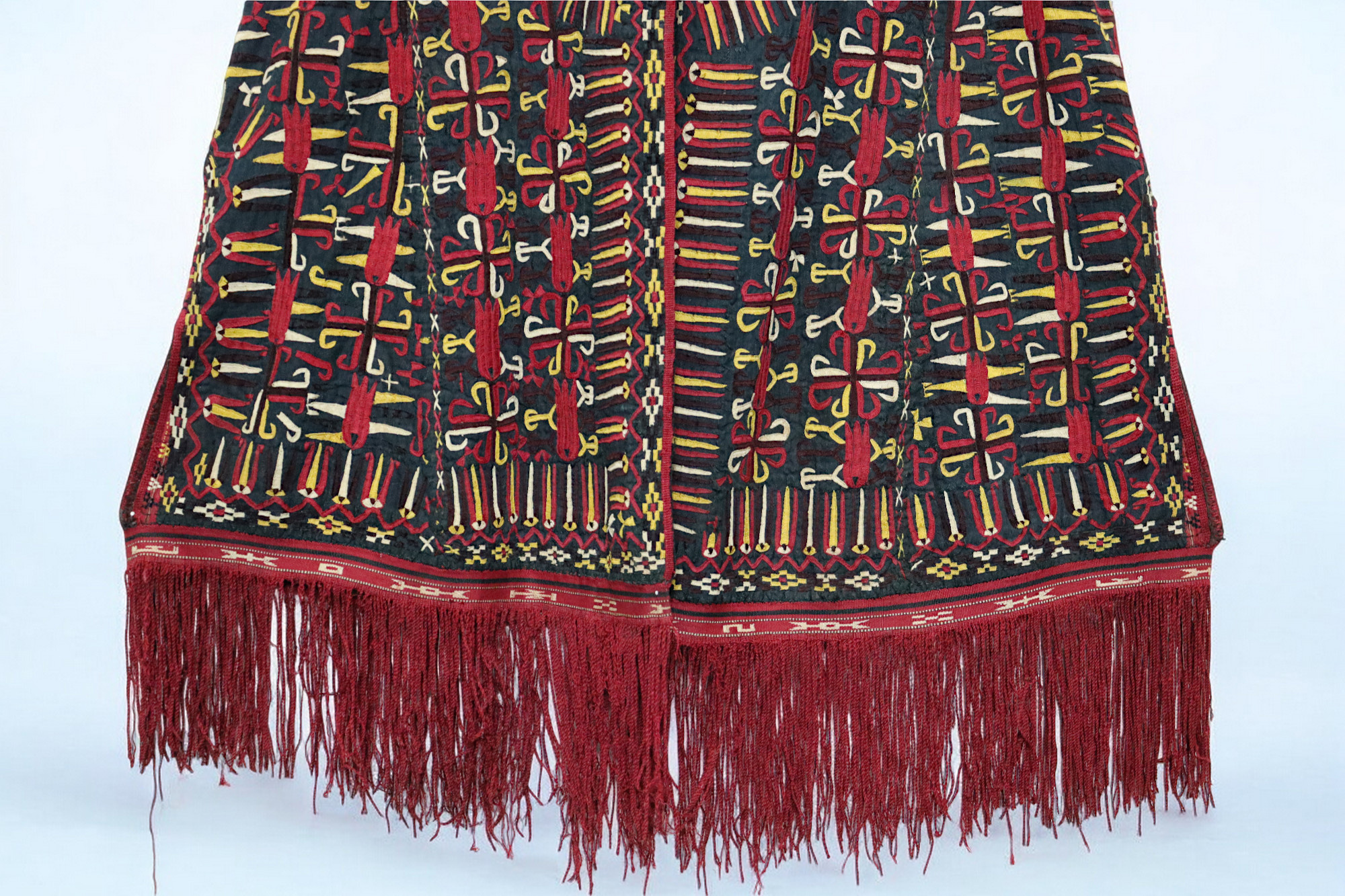 antik Orient Turkmenische Nomaden Chirpy Mantel khalat afghan uzbek kleid afghanistan hand bestickt kostüm Chapan Turkmen Tekke Chyrpy Schwarz 24A