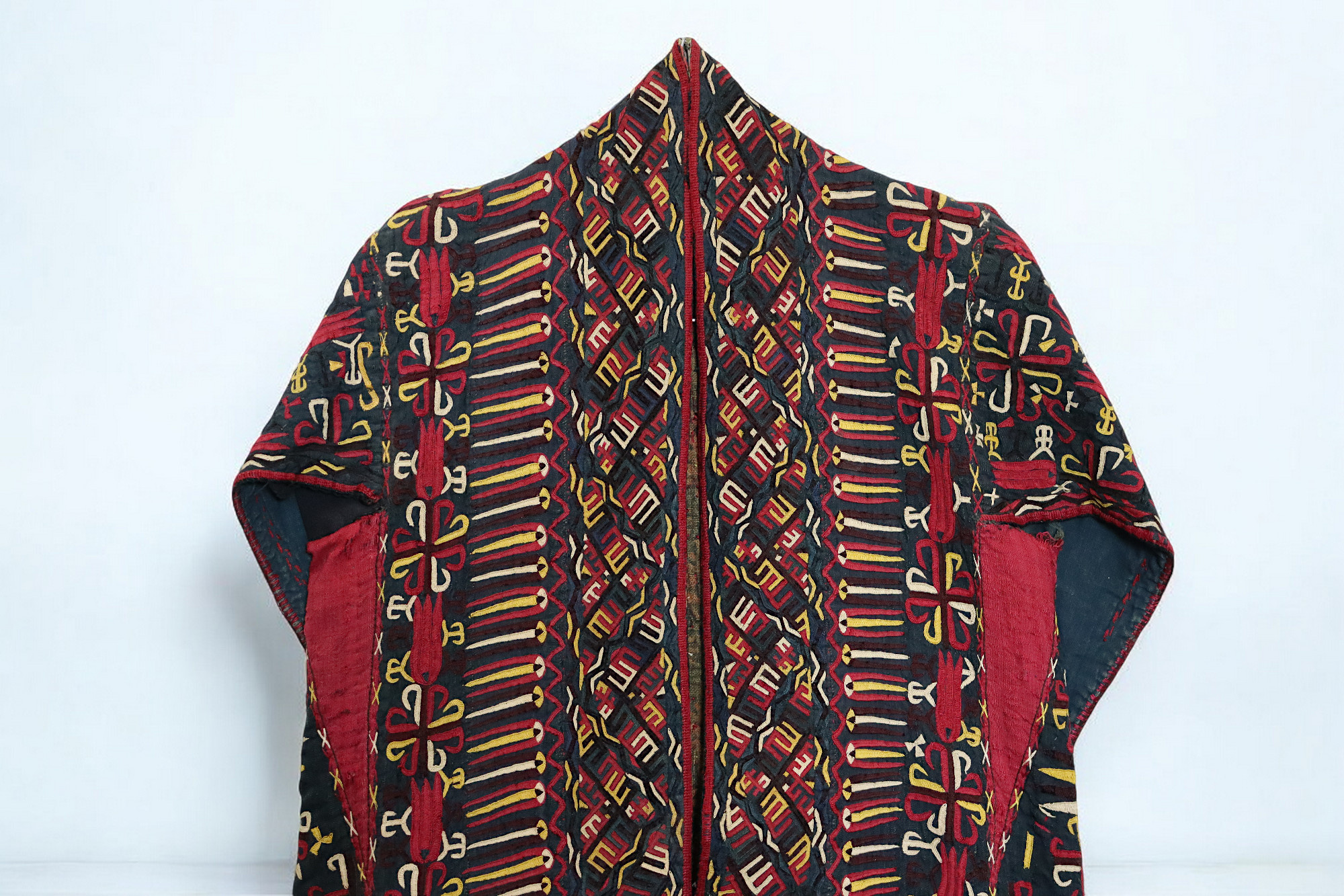 antik Orient Turkmenische Nomaden Chirpy Mantel khalat afghan uzbek kleid afghanistan hand bestickt kostüm Chapan Turkmen Tekke Chyrpy Schwarz 24A