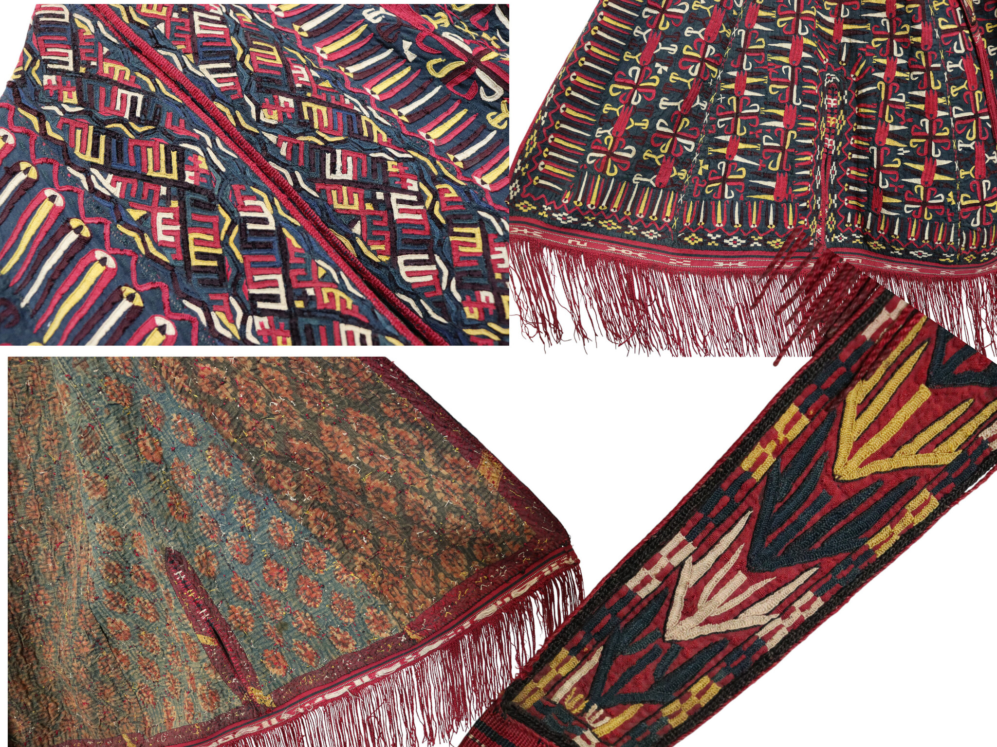 antik Orient Turkmenische Nomaden Chirpy Mantel khalat afghan uzbek kleid afghanistan hand bestickt kostüm Chapan Turkmen Tekke Chyrpy Schwarz 24A