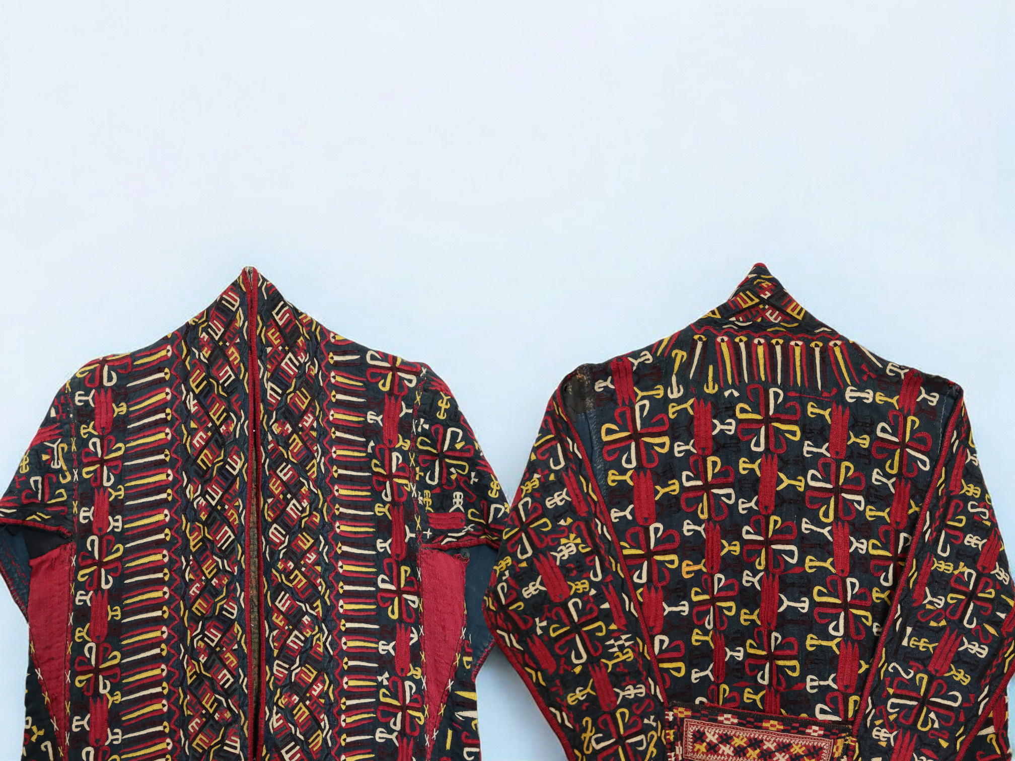 antik Orient Turkmenische Nomaden Chirpy Mantel khalat afghan uzbek kleid afghanistan hand bestickt kostüm Chapan Turkmen Tekke Chyrpy Schwarz 24A