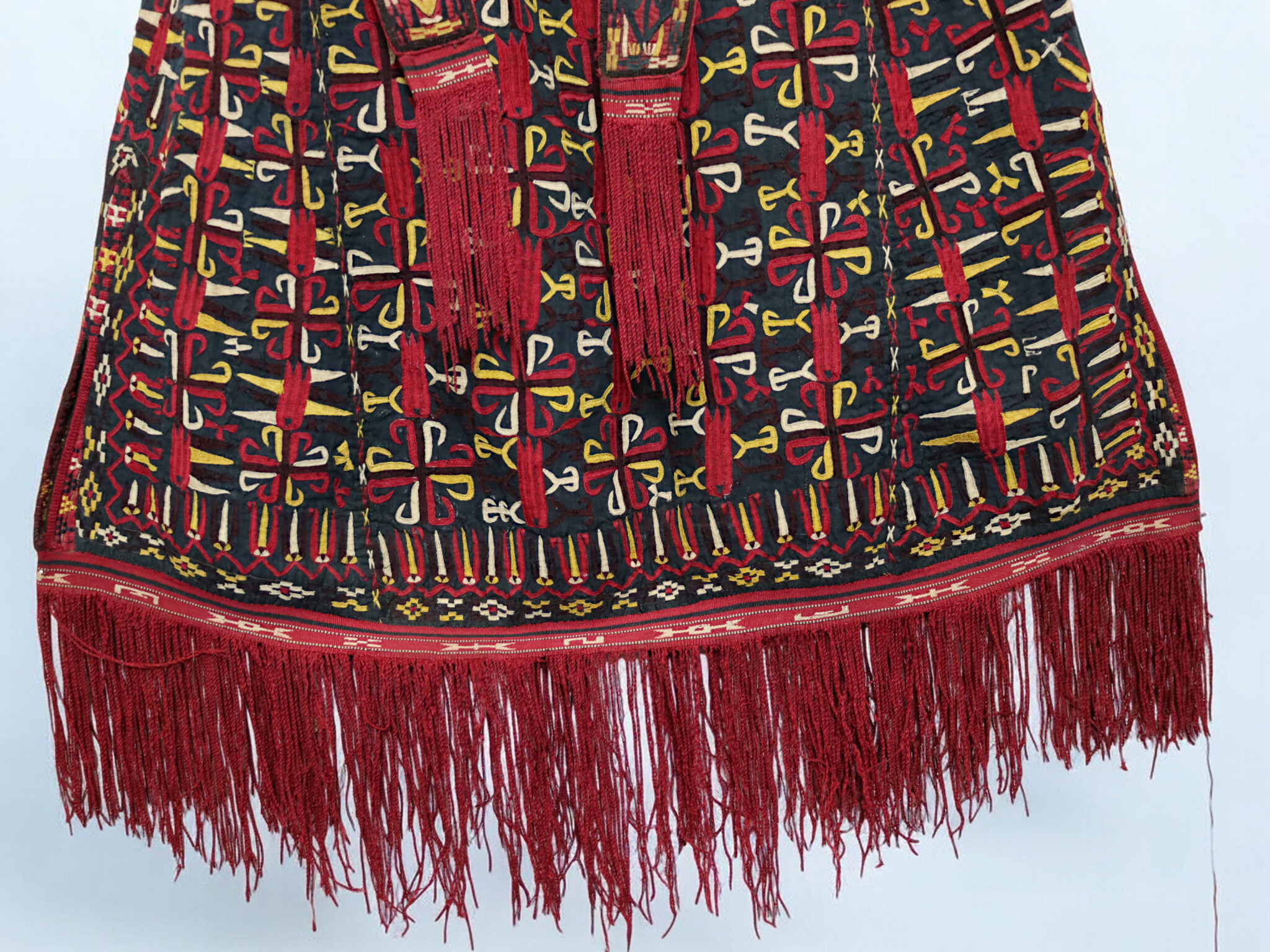 antik Orient Turkmenische Nomaden Chirpy Mantel khalat afghan uzbek kleid afghanistan hand bestickt kostüm Chapan Turkmen Tekke Chyrpy Schwarz 24A