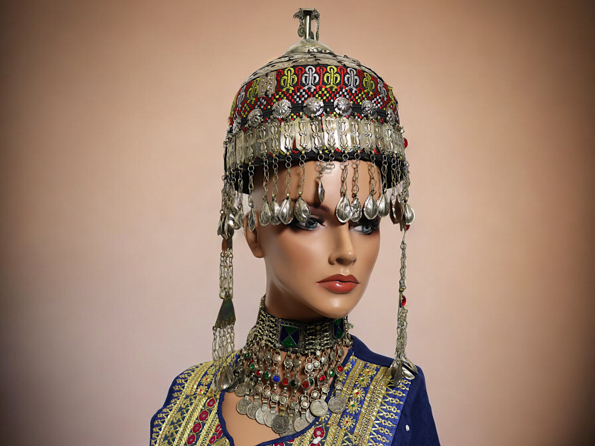 Vintage Tribal Uzbek Frauen Hochzeit kopfschmuck kopfbdekung Turkmenisch Afghanistan Turkmenistan Uzbekistan 23A