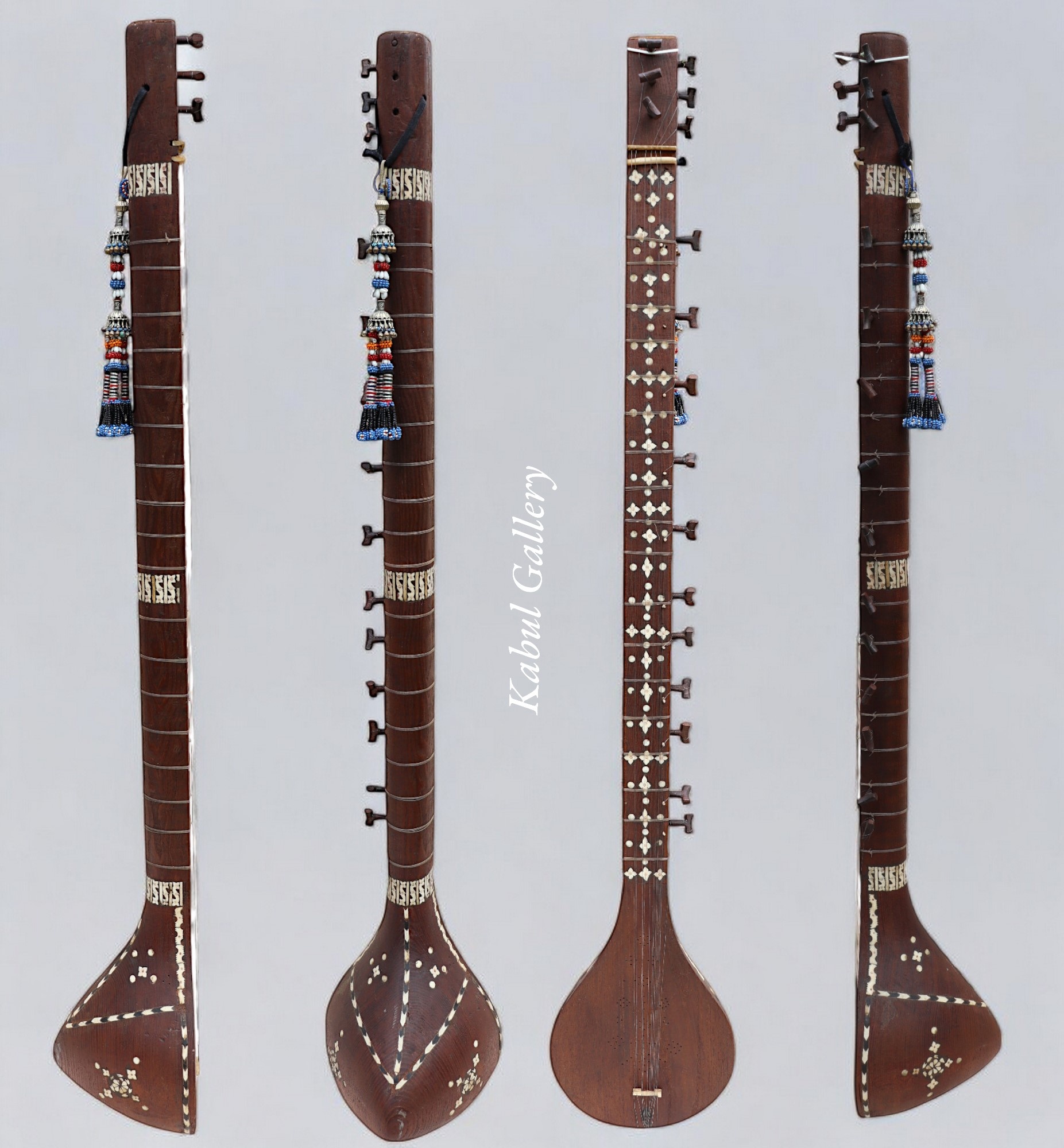 antique afghan folk music instrument Tambur Tanbur tanboor from Afghanaistan  with mother-of-pearl and bone inlaid for left-handed people تنبور No:25