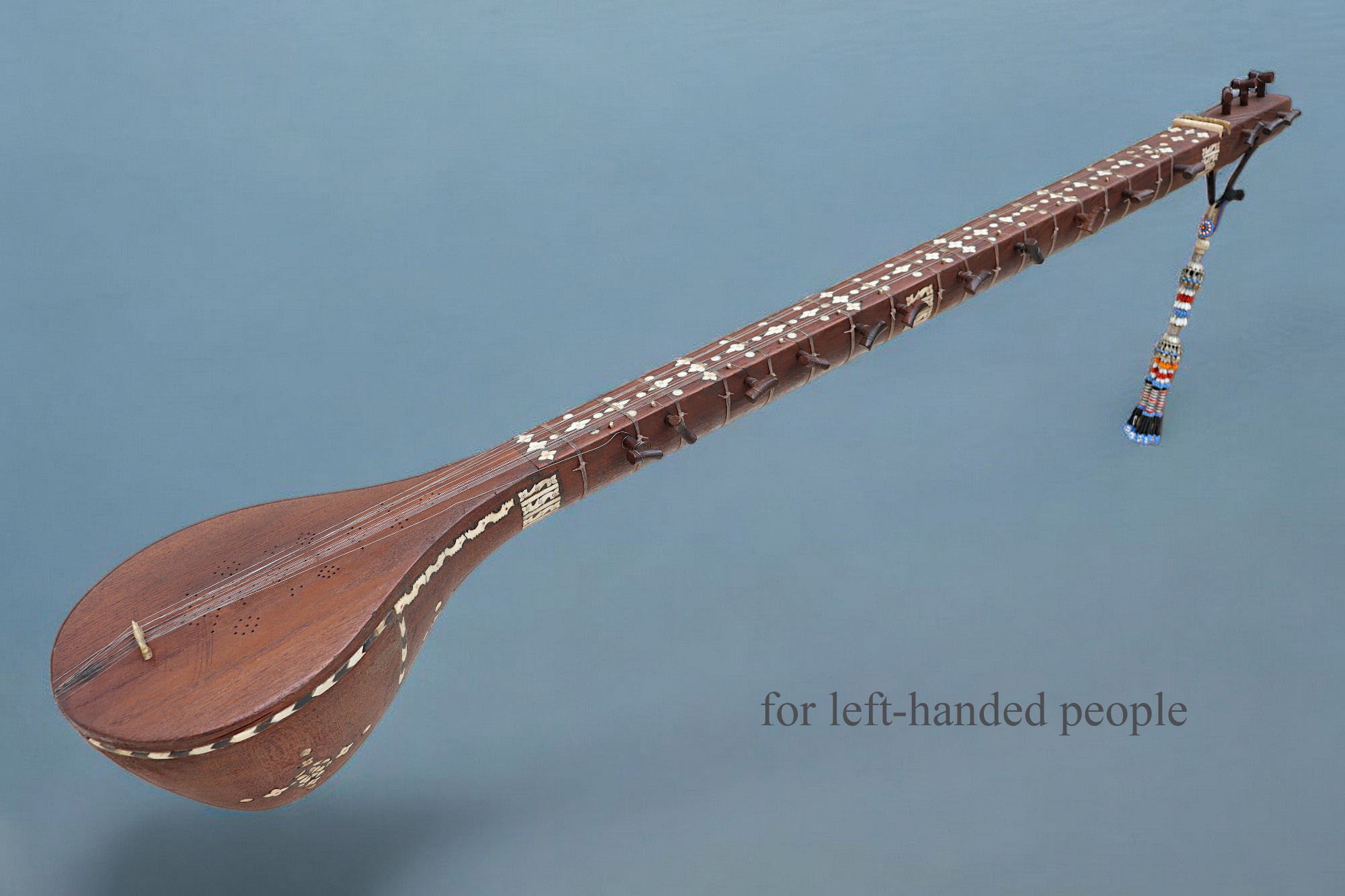 antique afghan folk music instrument Tambur Tanbur tanboor from Afghanaistan  with mother-of-pearl and bone inlaid for left-handed people تنبور No:25
