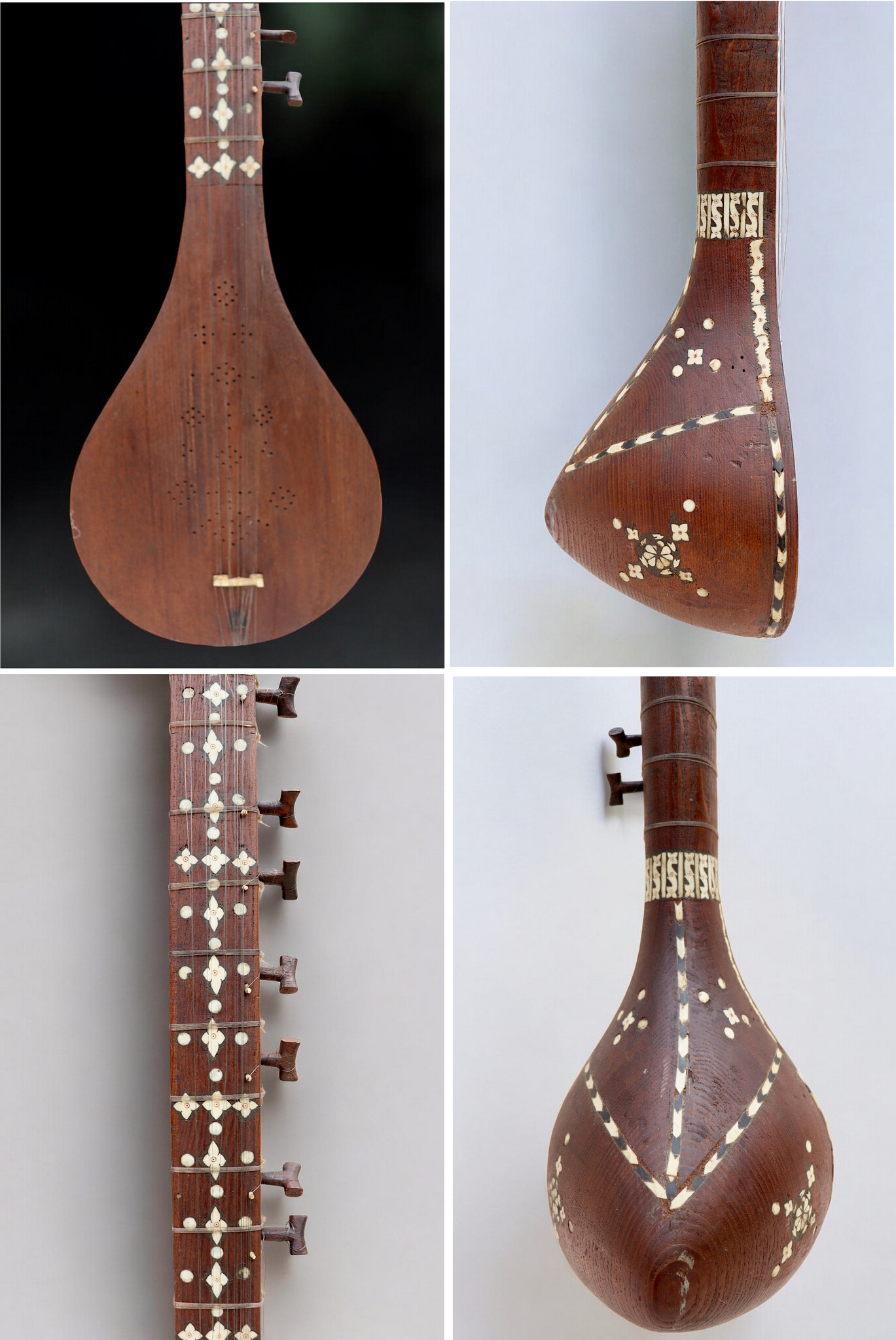 antique afghan folk music instrument Tambur Tanbur tanboor from Afghanaistan  with mother-of-pearl and bone inlaid for left-handed people تنبور No:25