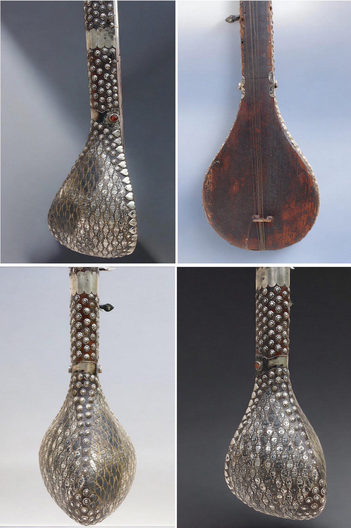 antique afghan folk music instrument Tambur Tanbur tanboor from Afghanaistan  with silver decoration a museum piece تنبور