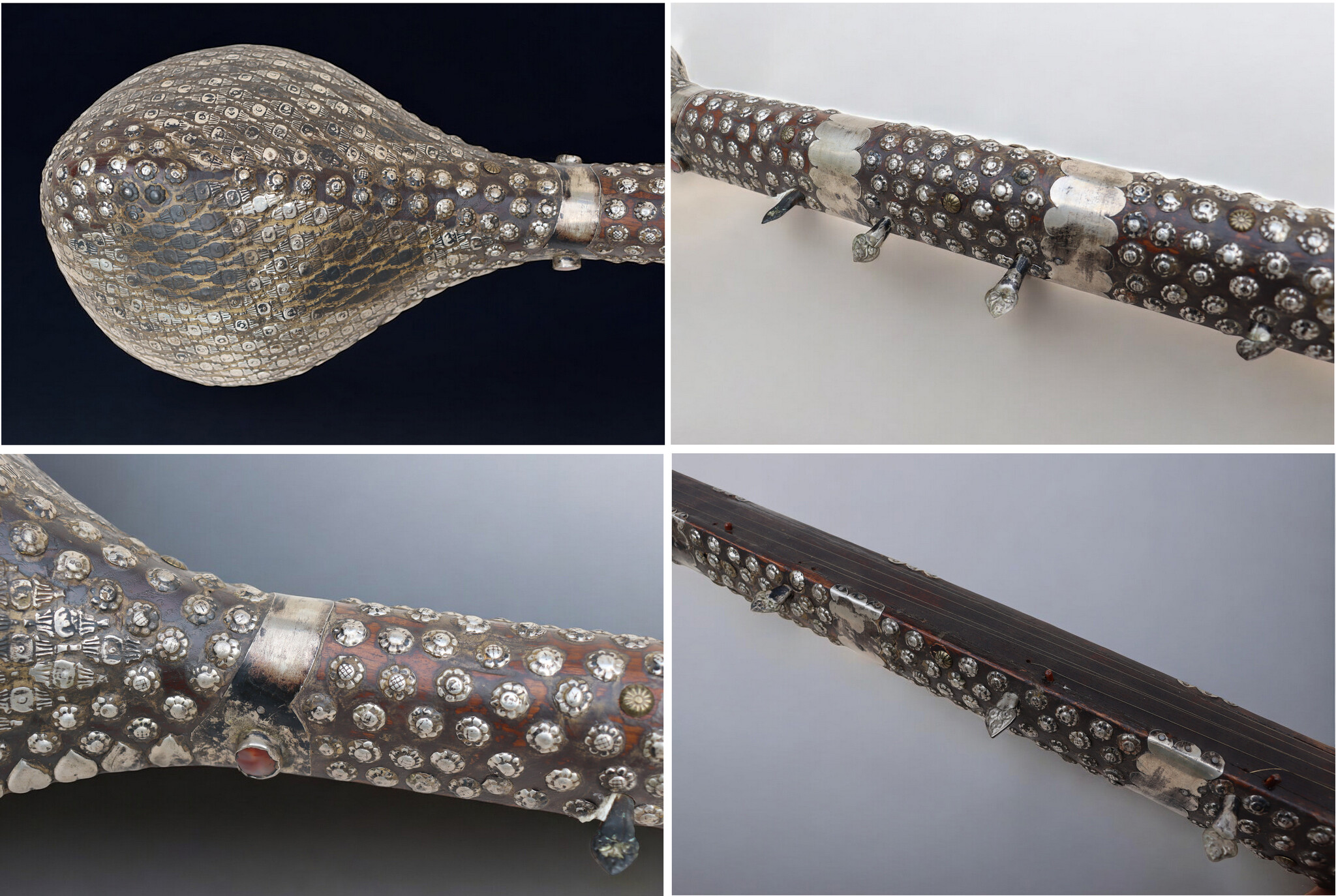 antik exotische traditionelle Volksmusikinstrument Afghanistan Tambur Tanbur tanboor Afghan Langhalslaute mit Silber verziert seltener Museum stück تنبور