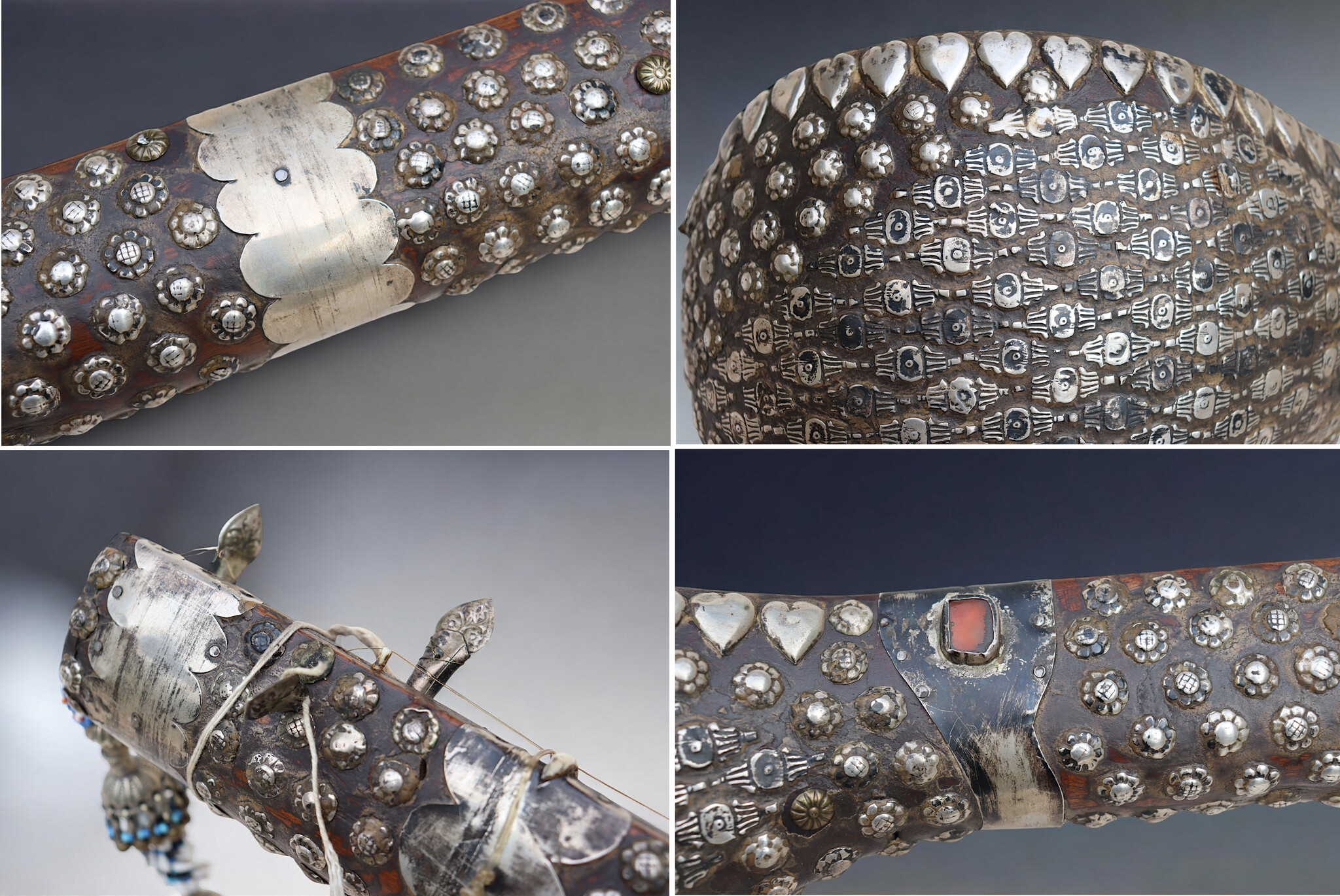 antik exotische traditionelle Volksmusikinstrument Afghanistan Tambur Tanbur tanboor Afghan Langhalslaute mit Silber verziert seltener Museum stück تنبور