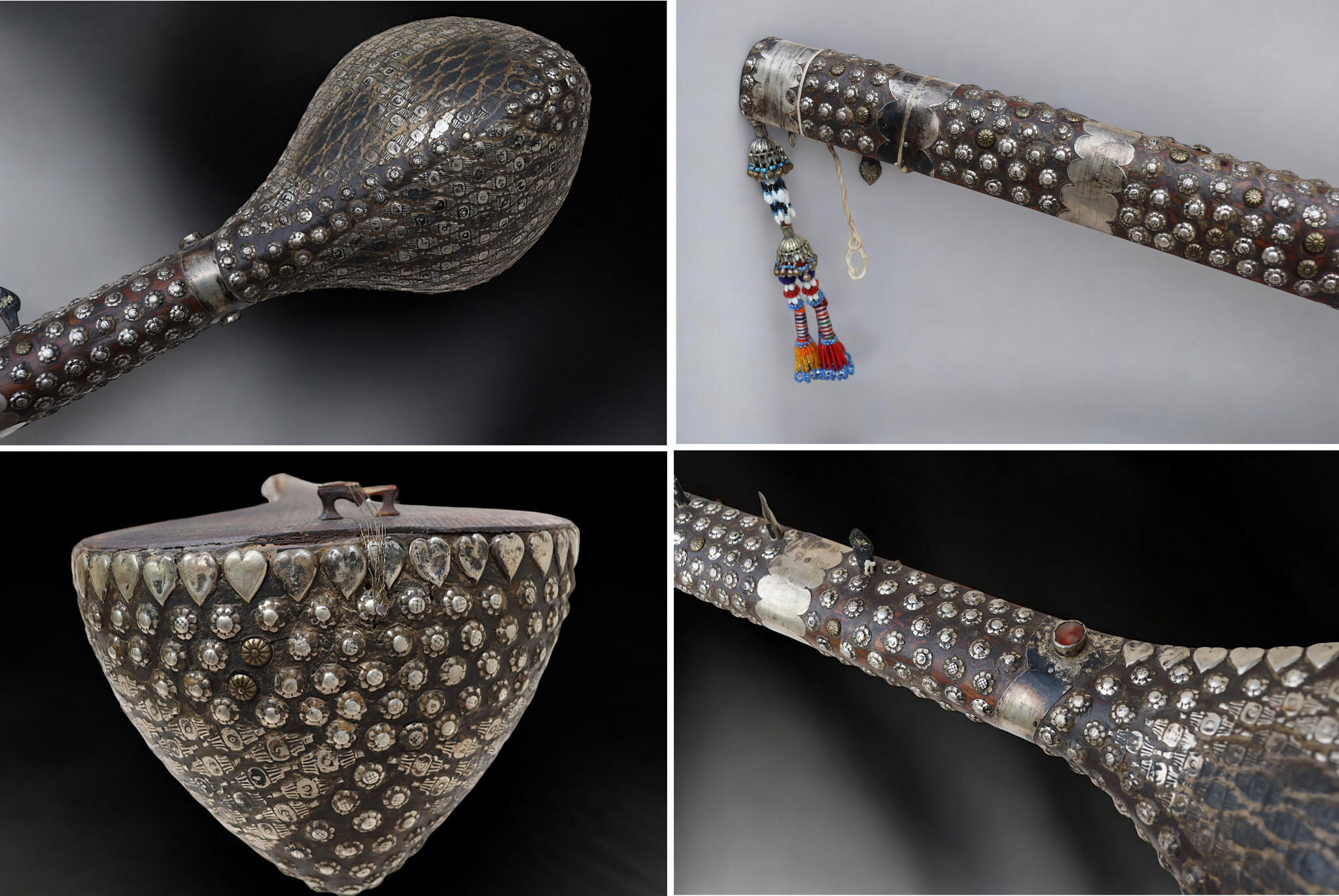 antique afghan folk music instrument Tambur Tanbur tanboor from Afghanaistan  with silver decoration a museum piece تنبور