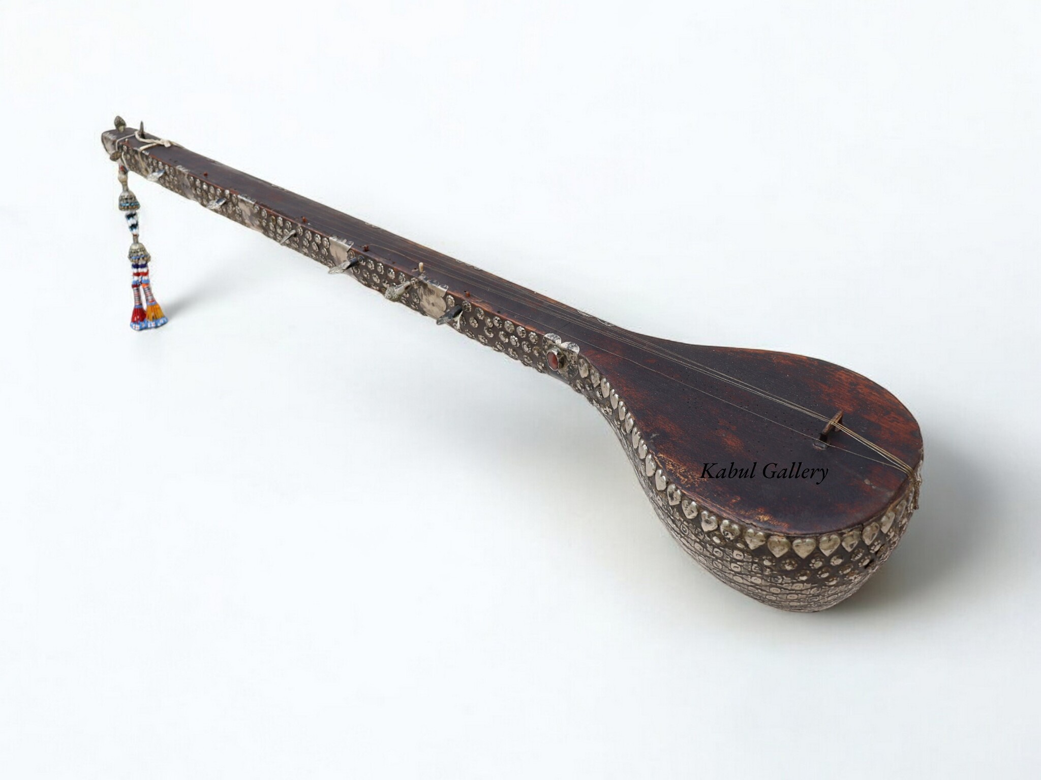 antique afghan folk music instrument Tambur Tanbur tanboor from Afghanaistan  with silver decoration a museum piece تنبور