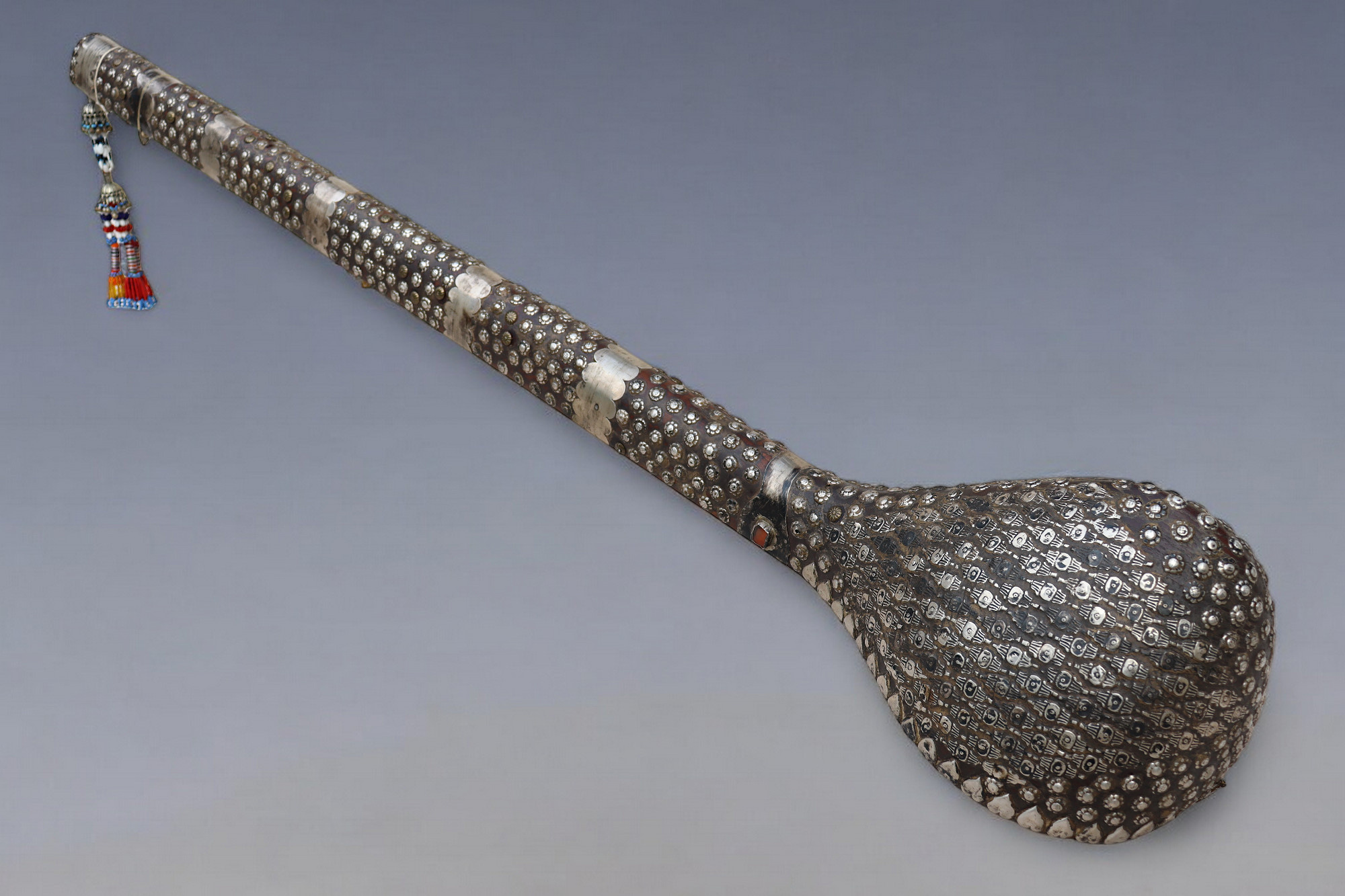 antique afghan folk music instrument Tambur Tanbur tanboor from Afghanaistan  with silver decoration a museum piece تنبور