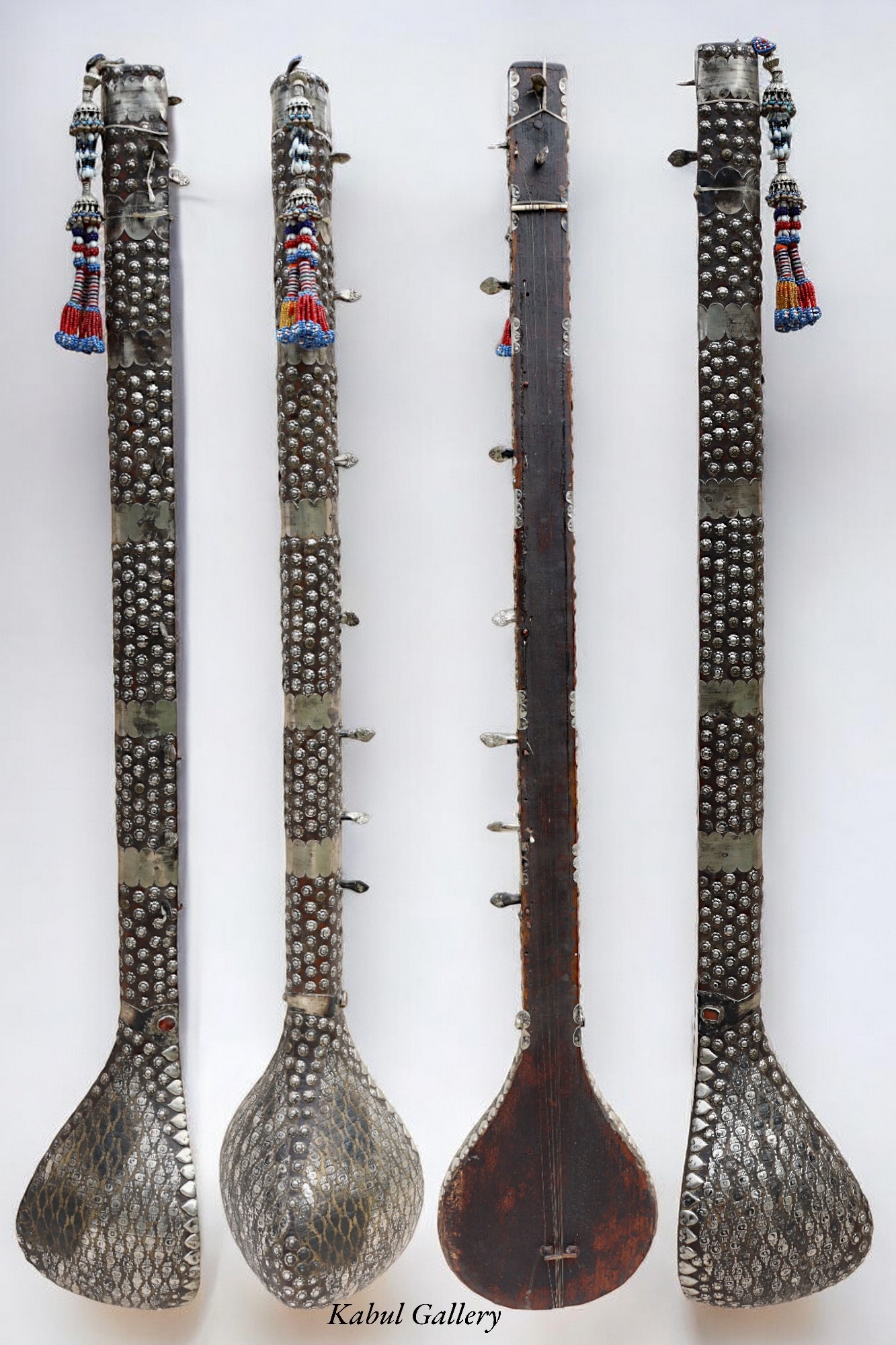 antique afghan folk music instrument Tambur Tanbur tanboor from Afghanaistan  with silver decoration a museum piece تنبور