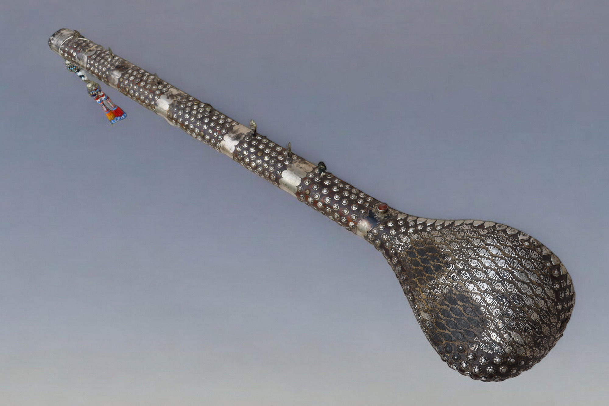 antik exotische traditionelle Volksmusikinstrument Afghanistan Tambur Tanbur tanboor Afghan Langhalslaute mit Silber verziert seltener Museum stück تنبور