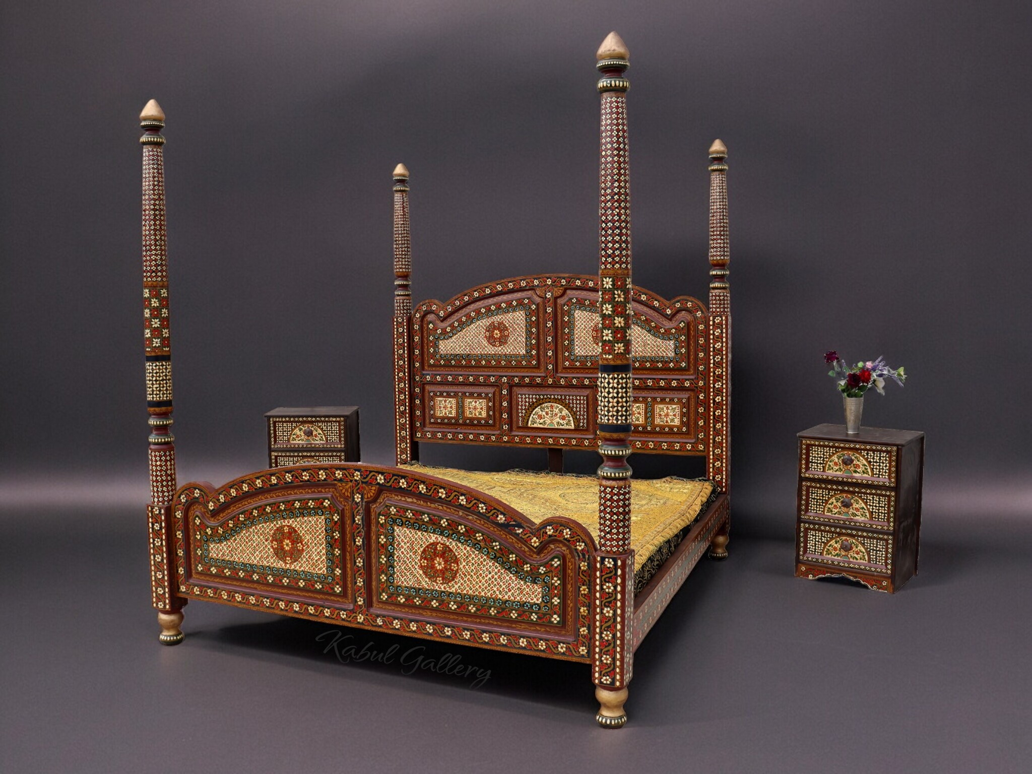Vintage orient solid wood bed canopy bed double bed from Pakistan MGL