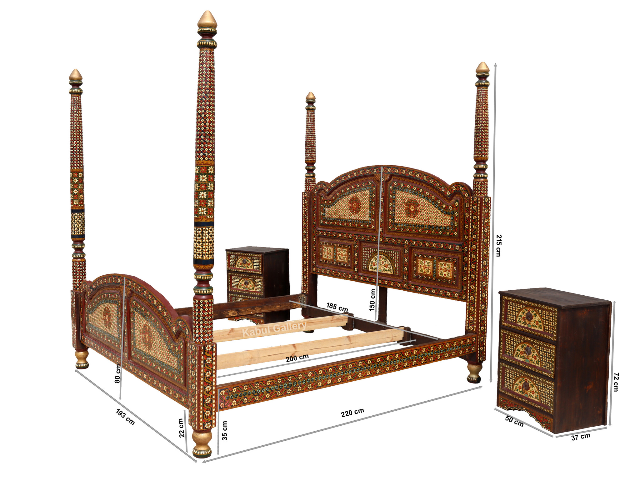Vintage orient solid wood bed canopy bed double bed from Pakistan MGL - Copy