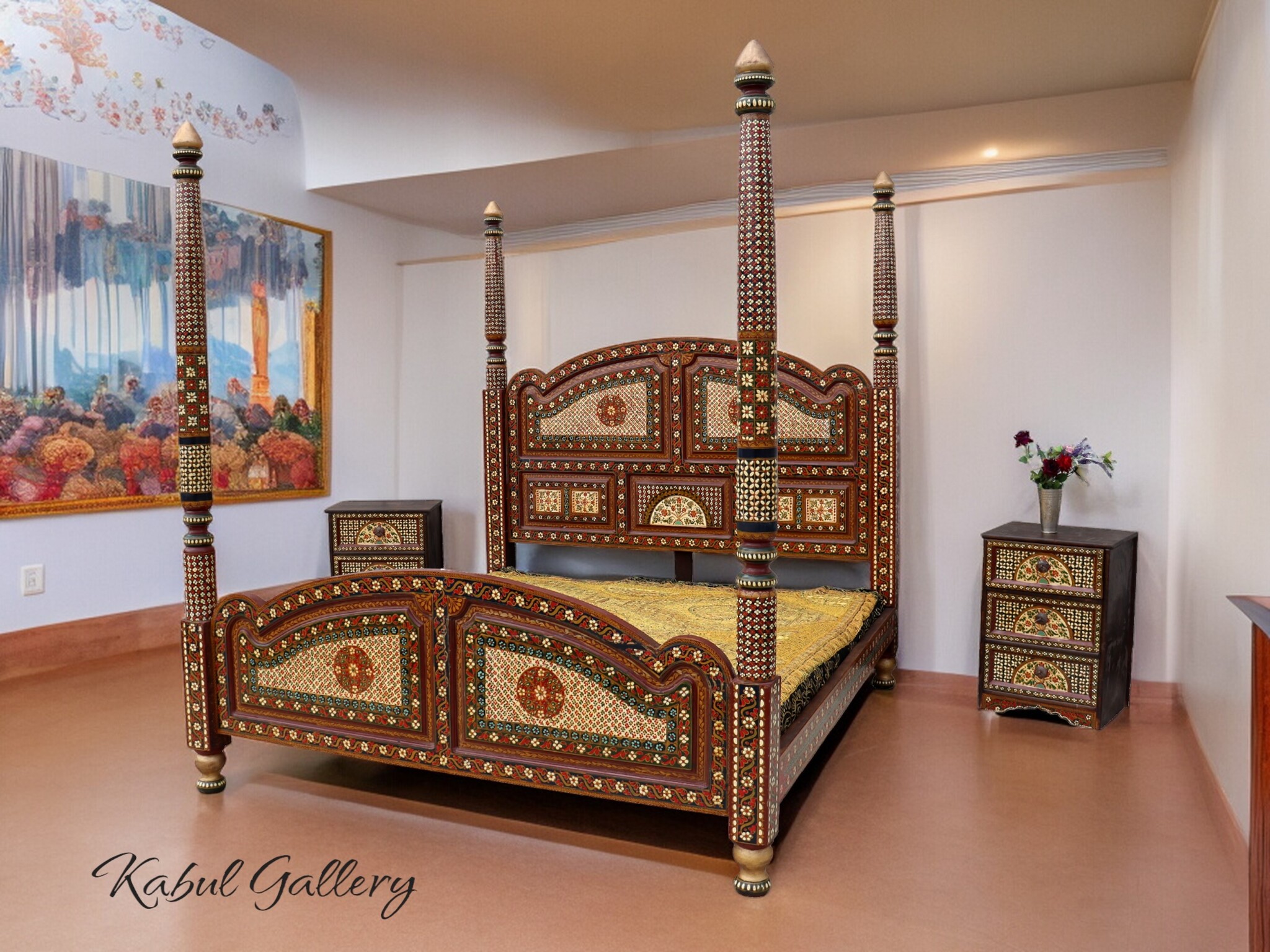 Massivholz handbemalte Himmelbett doppelbett MGL - Copy