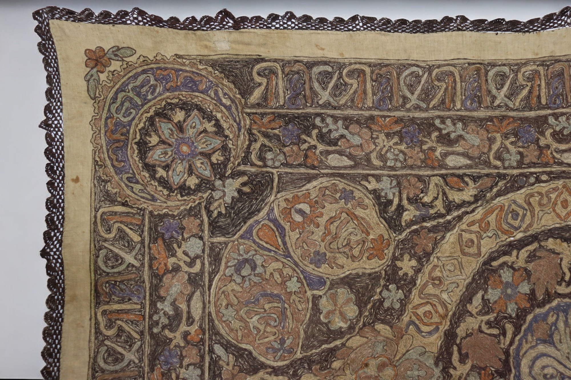 72.8"x50" mid-19th C. Ottoman Metallic Thread Embroidered Tablecloth wall hanging  24/A