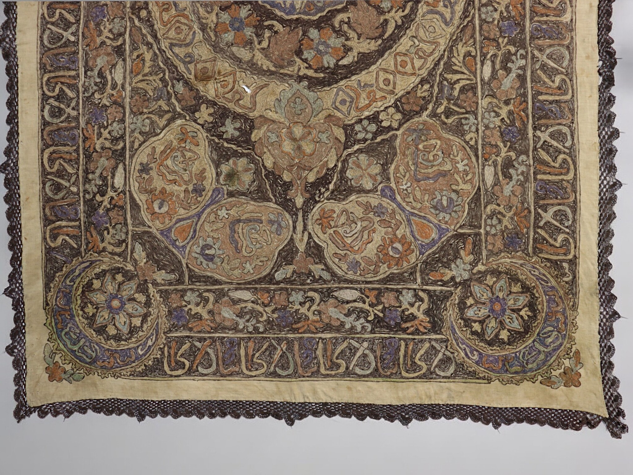 72.8"x50" mid-19th C. Ottoman Metallic Thread Embroidered Tablecloth wall hanging  24/A