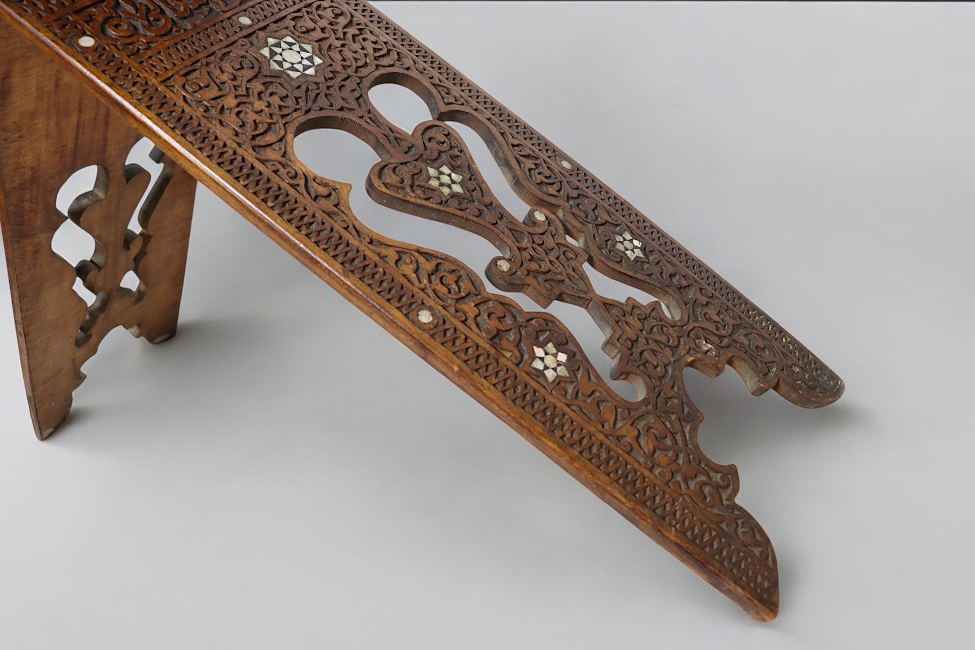 Antique hand-carved Ottoman Islamic Qur'an stand wood Inlaid Qur'an Koran Stand No:B