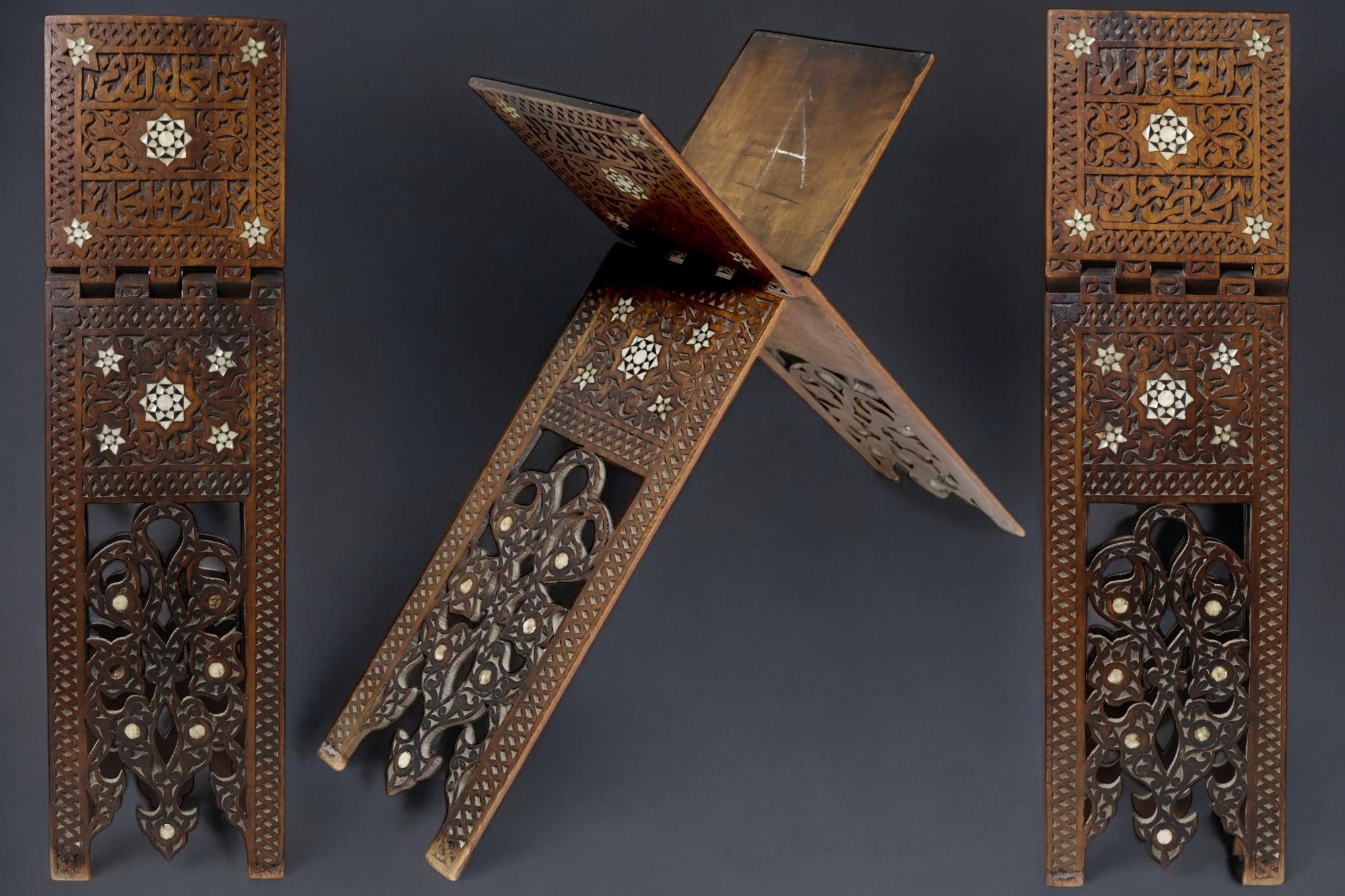 Antique hand-carved Ottoman Islamic Qur'an stand wood Inlaid Qur'an Koran Stand No:A