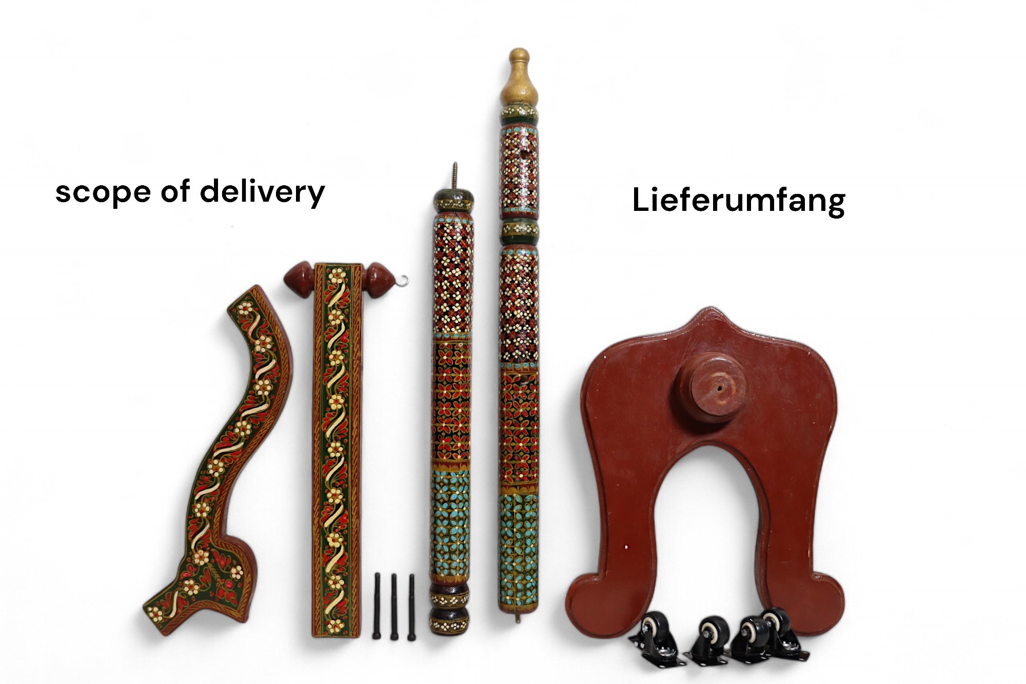 orient handmade solid wood shirodhara ayurveda forehead head casting stand stood  wood Hand painted Mughal relief miniature painting 23MGL