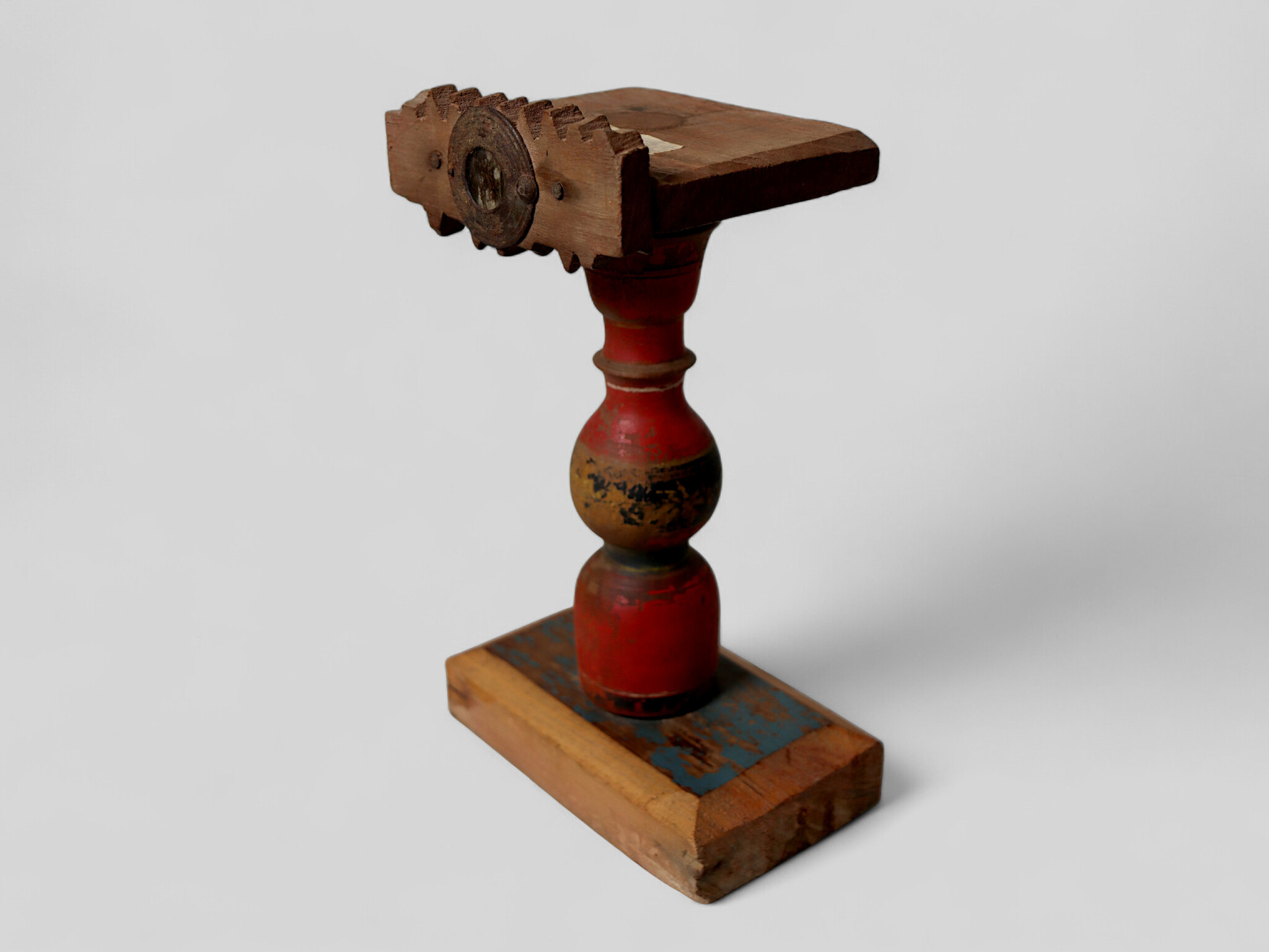 Antique handpainted stunning Vintage Lacquerware wooden oil lamp stand karosin lamp stand candle holder from Afghanistan / Pakistan No:19/J