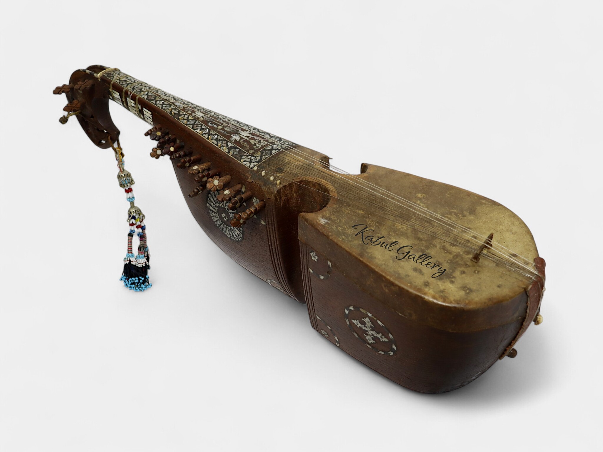 antique traditional folk musical instrument Afghanistan Rubab rabab rabab mother of pearl inlay 25-2