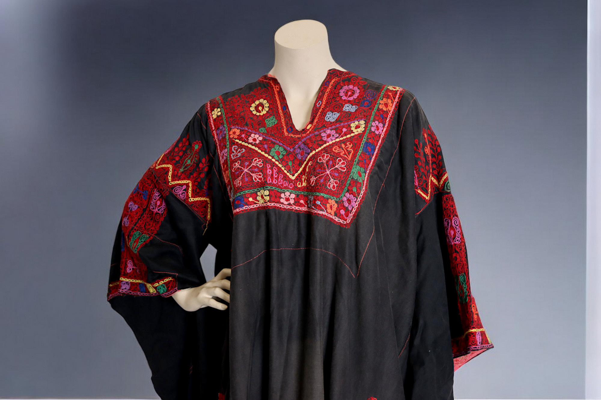 antique hand embroidered bedouin palestinian Ethnic thoub tunic dress Palestinian~SILK~WEDDING~Dress~1930-40's~Rare Museum Piece 25A