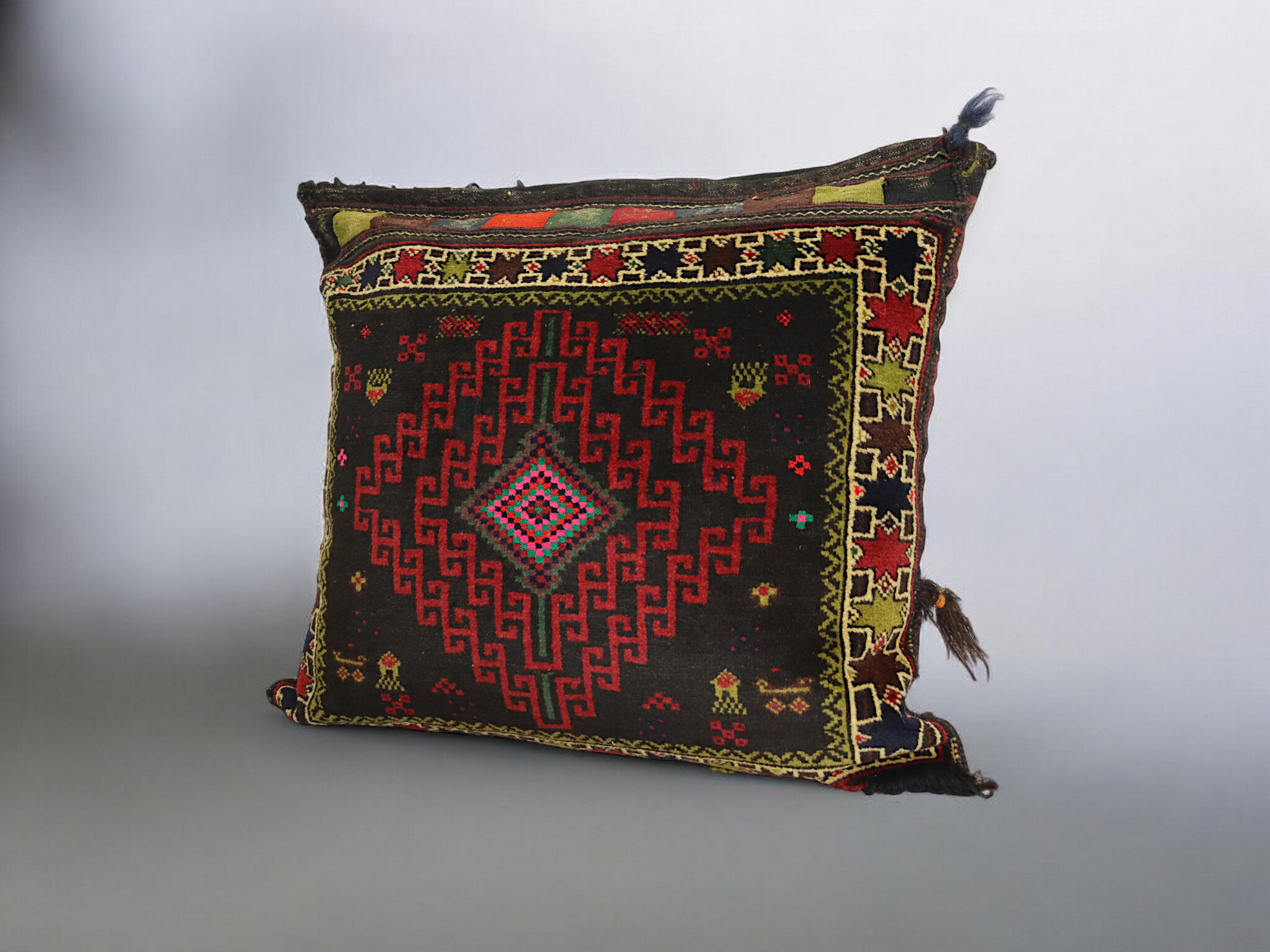 antique very rare Balochi nomadic carpet cushion orient nomad rug seat Bohemian Afghanistan pillow 21/2