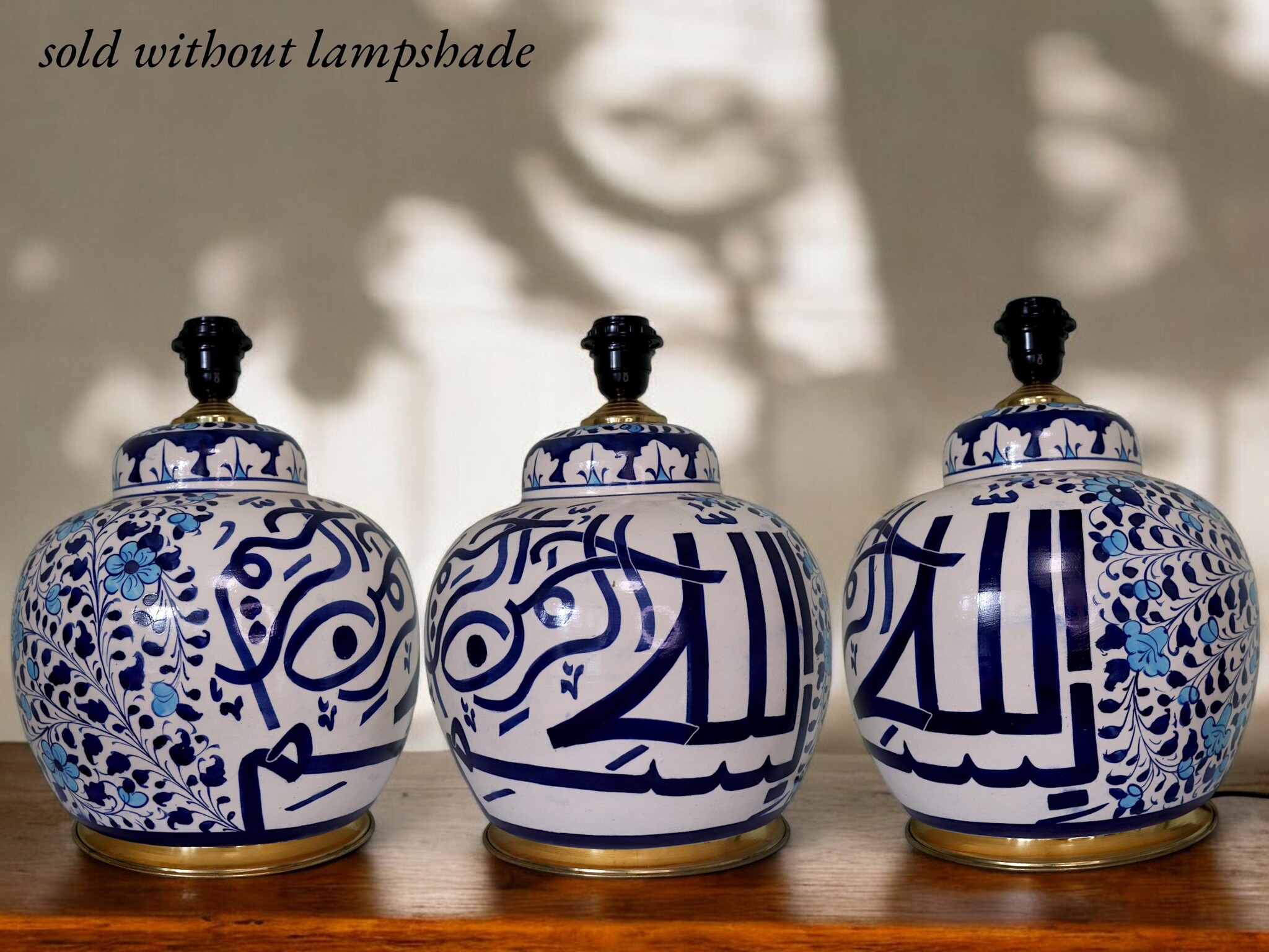 super large Multan ware Ceramic lamp base with islamic calligraphy blue and turquoise Iznik decoration بسم الله الرحمن الرحيم No: C