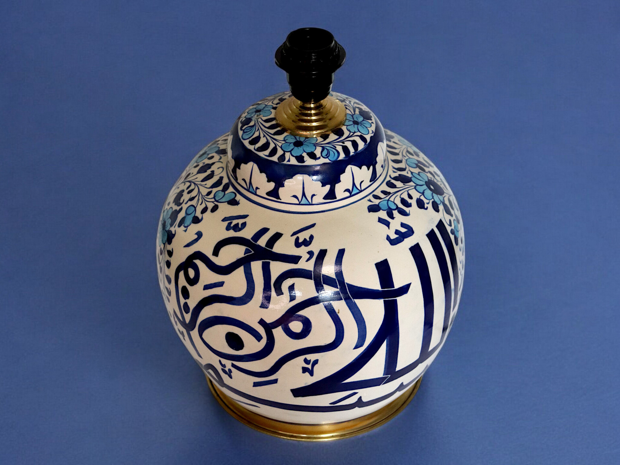 super large Multan ware Ceramic lamp base with islamic calligraphy blue and turquoise Iznik decoration بسم الله الرحمن الرحيم No: C
