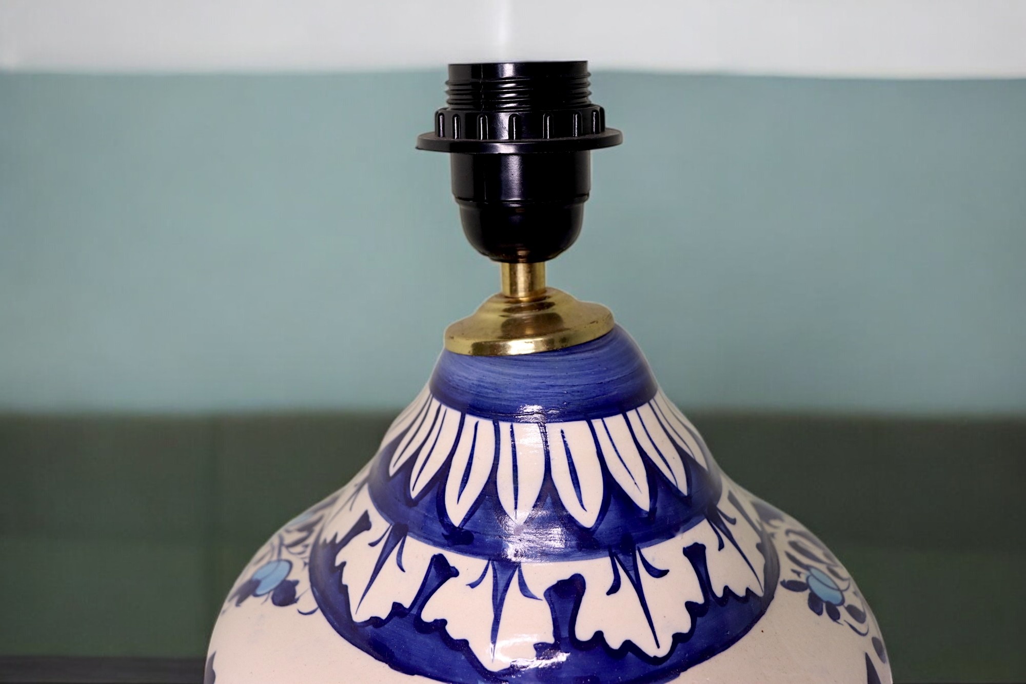 super large Multan ware Ceramic lamp base with islamic calligraphy blue and turquoise Iznik decoration الله الصمد No:25E