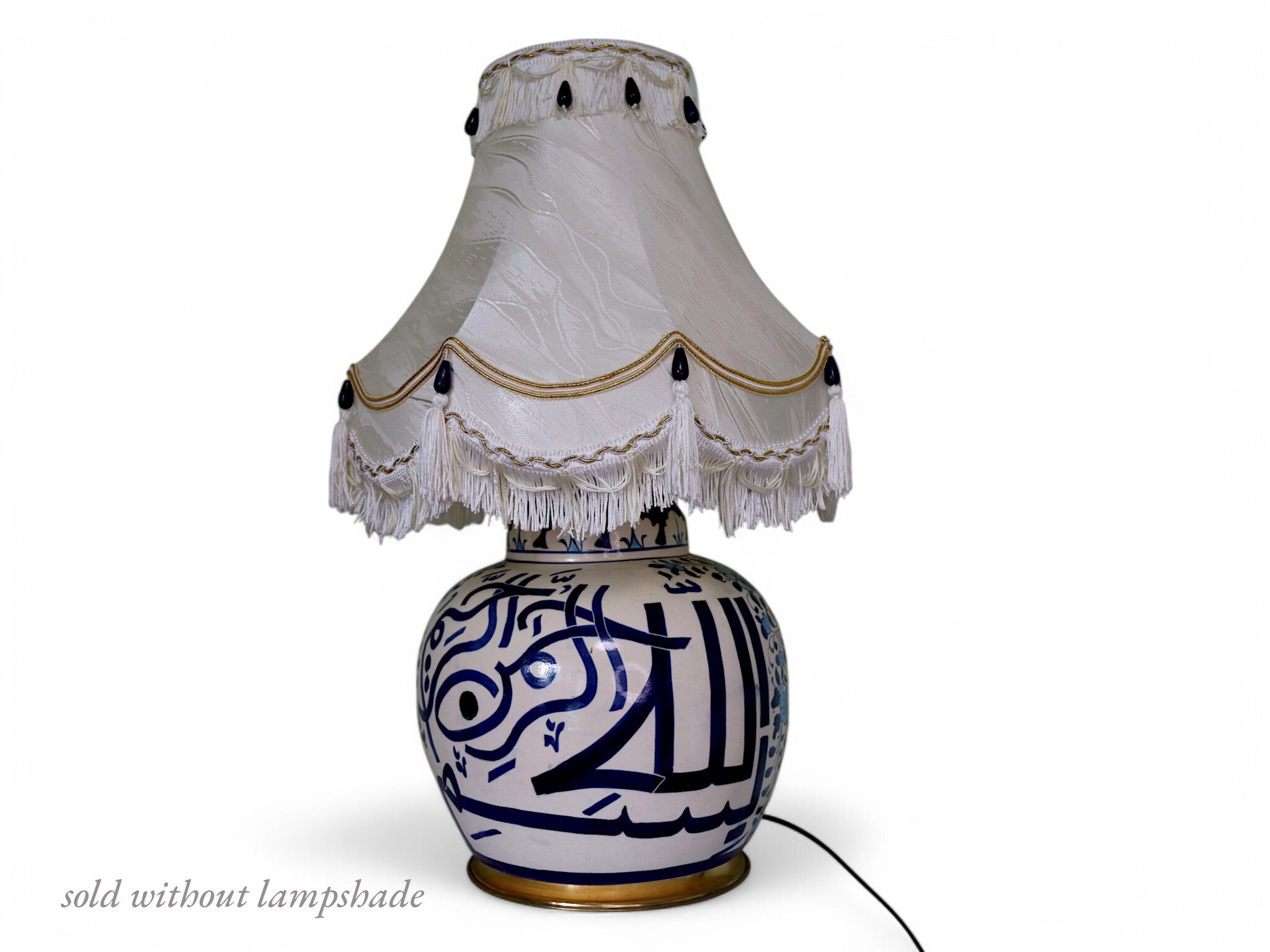 super large Multan ware Ceramic lamp base with islamic calligraphy blue and turquoise Iznik decoration اللهم صلي علي محمد وبارك وسلم No: 25A