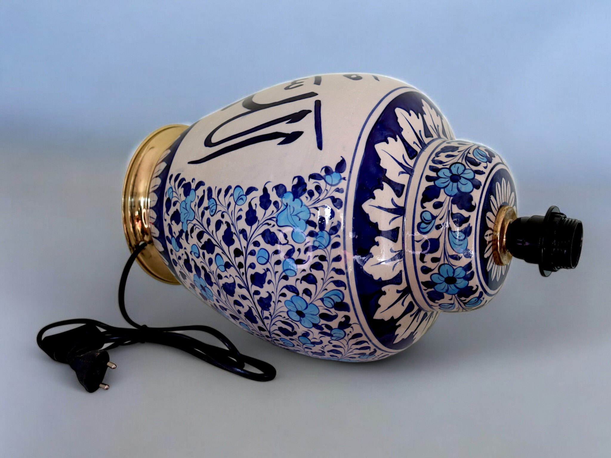 super large Multan ware Ceramic lamp base with islamic calligraphy blue and turquoise Iznik decoration اللهم صلي علي محمد وبارك وسلم No: 25A