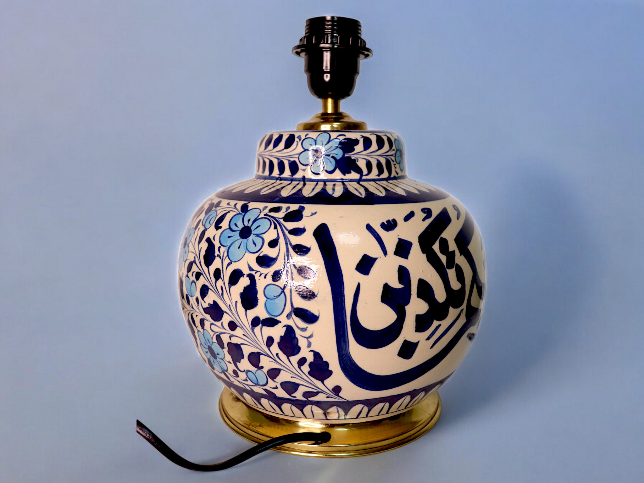super large Multan ware Ceramic lamp base with islamic calligraphy blue and turquoise Iznik decoration فبأي آلاء ربكما تكذبان No:B