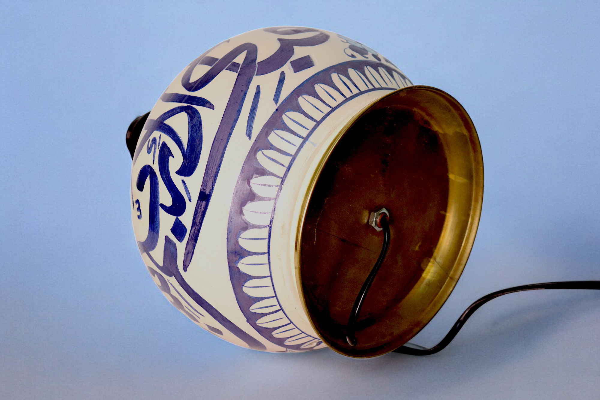 super large Multan ware Ceramic lamp base with islamic calligraphy blue and turquoise Iznik decoration فبأي آلاء ربكما تكذبان No:B