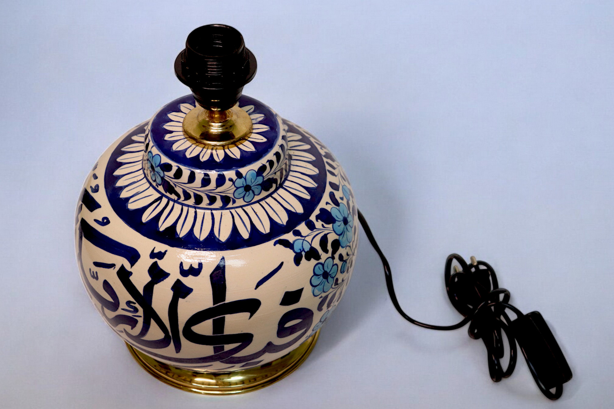 super large Multan ware Ceramic lamp base with islamic calligraphy blue and turquoise Iznik decoration فبأي آلاء ربكما تكذبان No:B