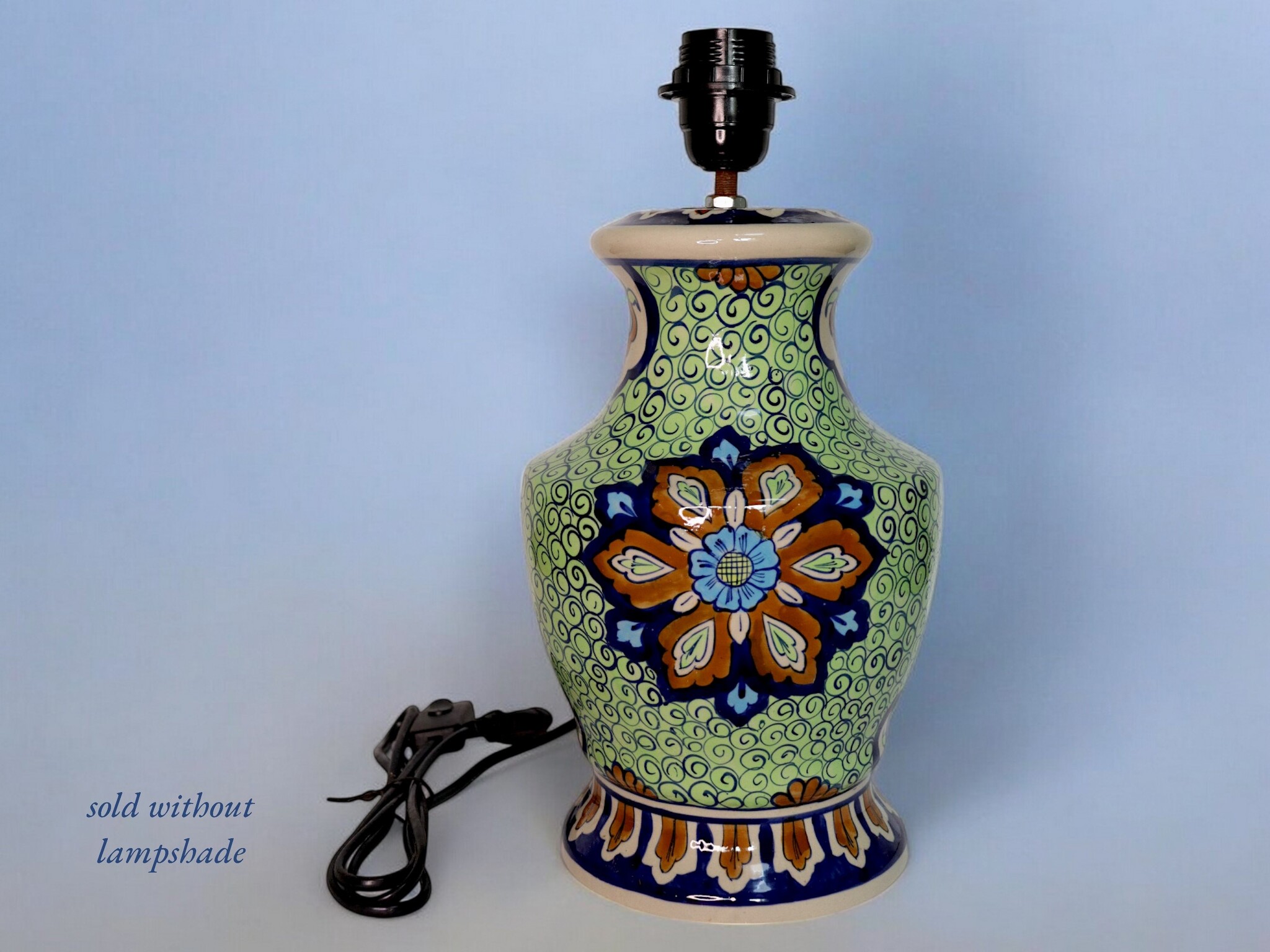 super large Multan ware Ceramic lamp base with islamic calligraphy blue and turquoise Iznik decoration No:25B