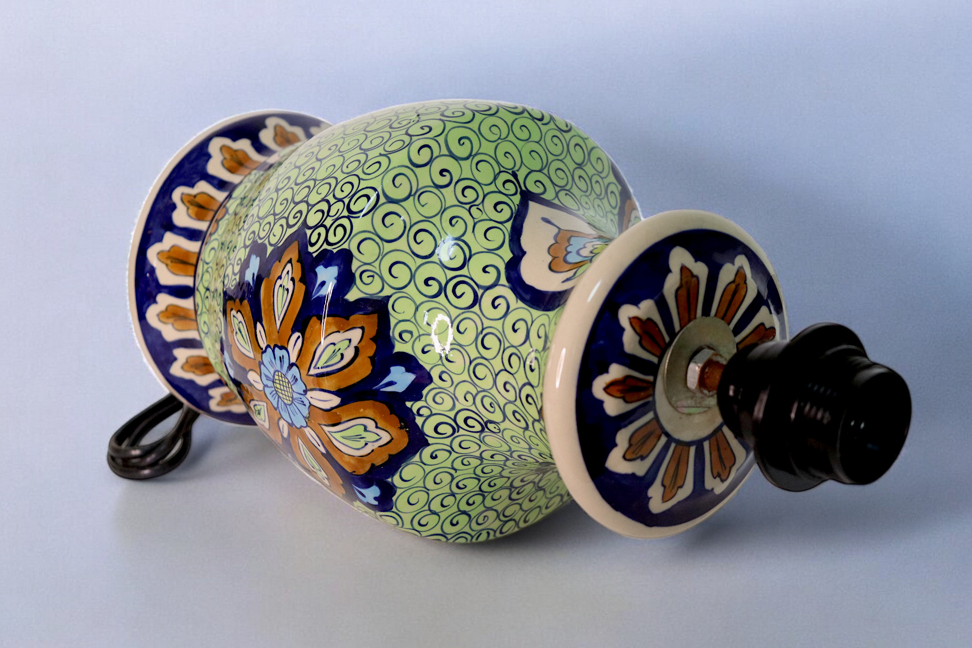 super large Multan ware Ceramic lamp base with islamic calligraphy blue and turquoise Iznik decoration No:25B