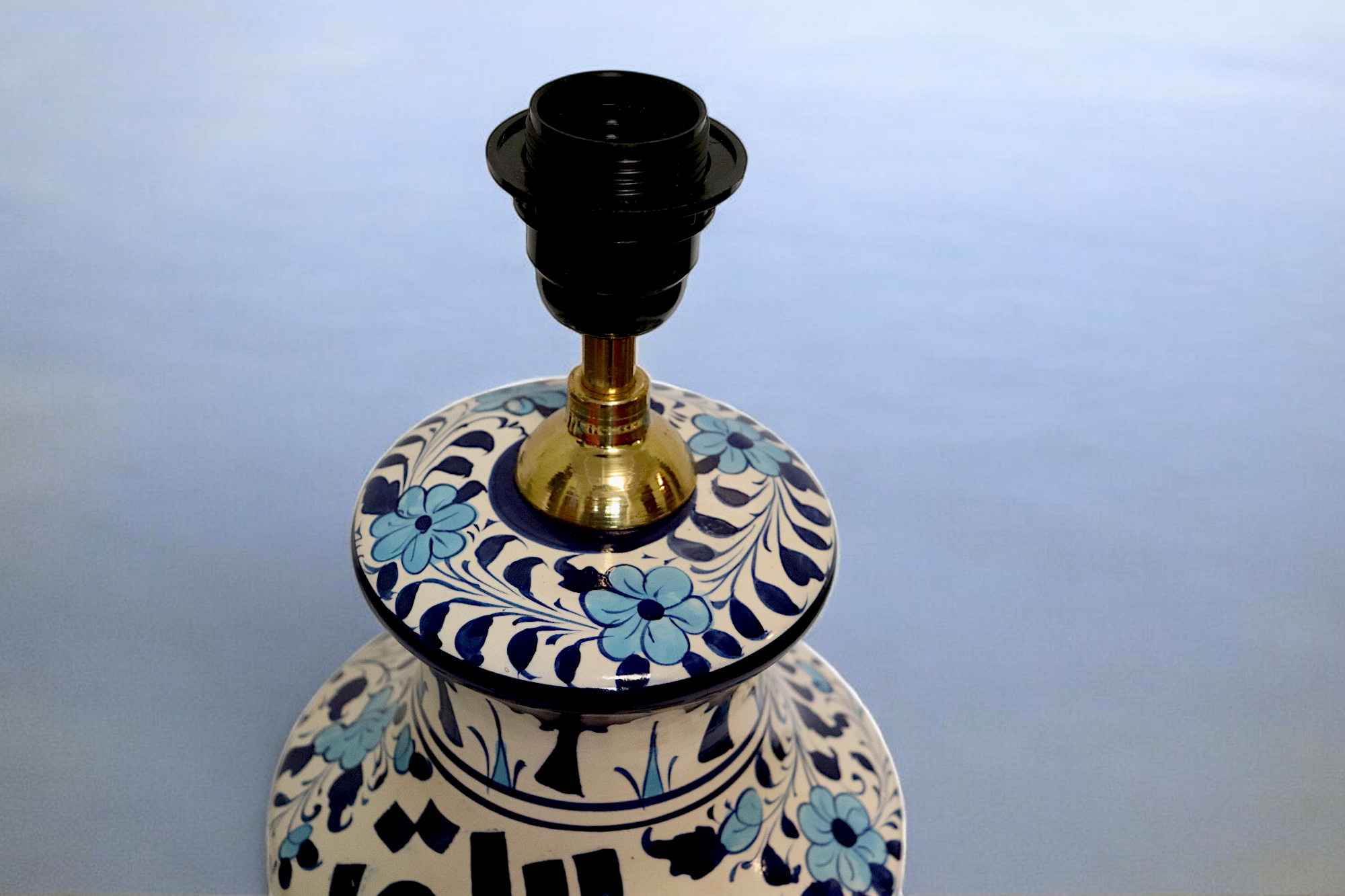 super large Multan ware Ceramic lamp base with islamic calligraphy blue and turquoise Iznik decoration و الله خیر الرازقین No:25C