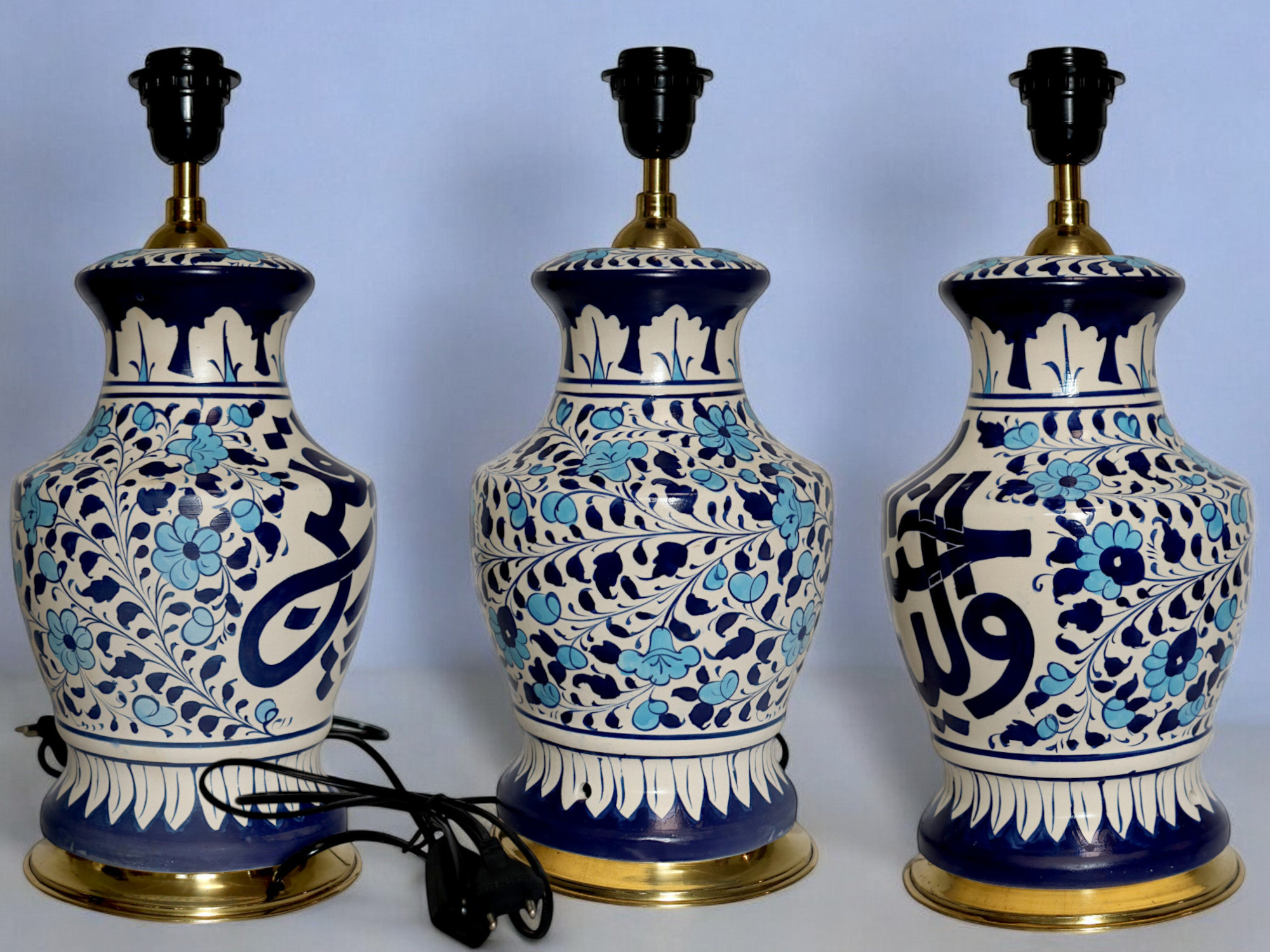 super large Multan ware Ceramic lamp base with islamic calligraphy blue and turquoise Iznik decoration و الله خیر الرازقین No:25C